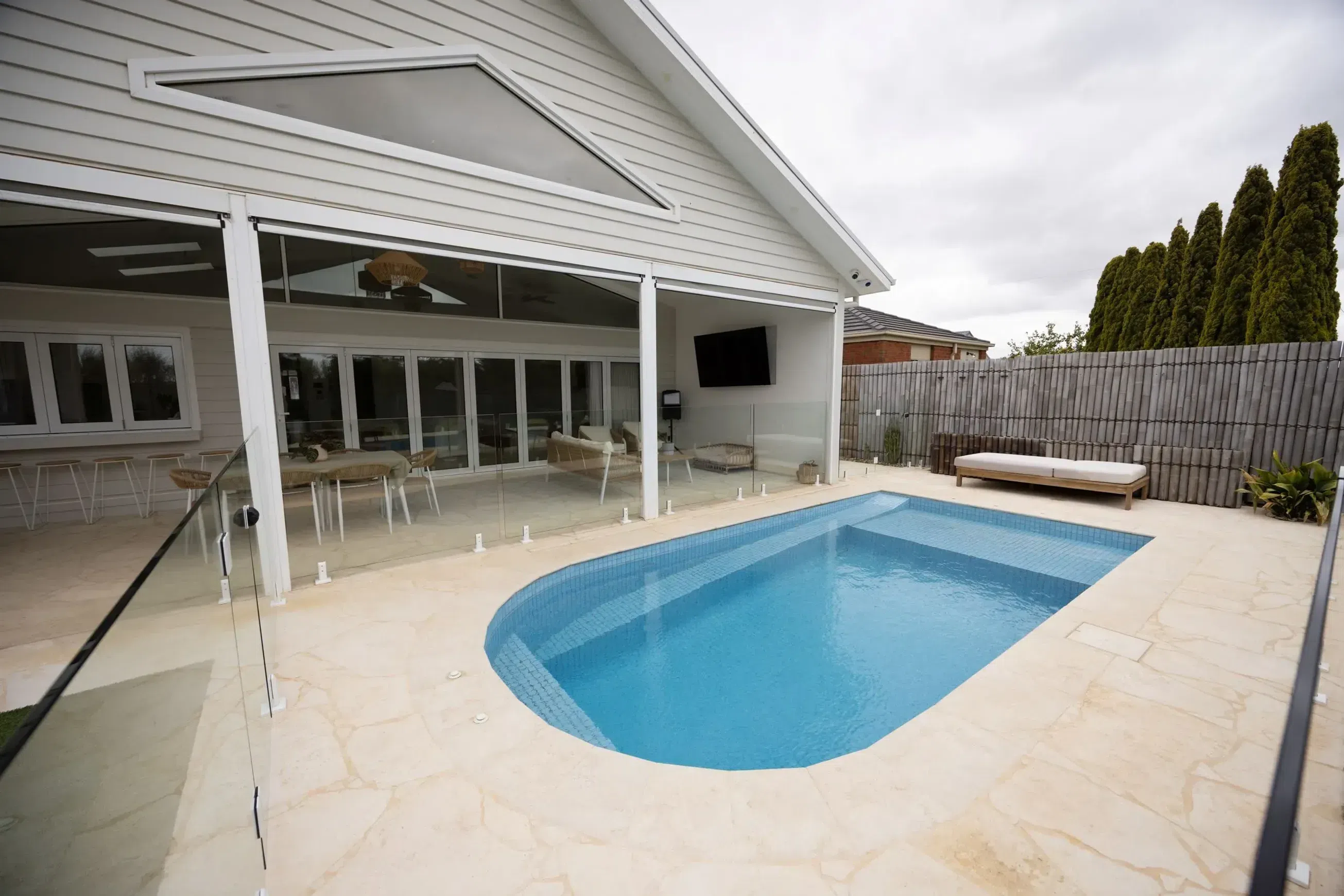 Crema Novelda Sandblasted Limestone Pool Coping