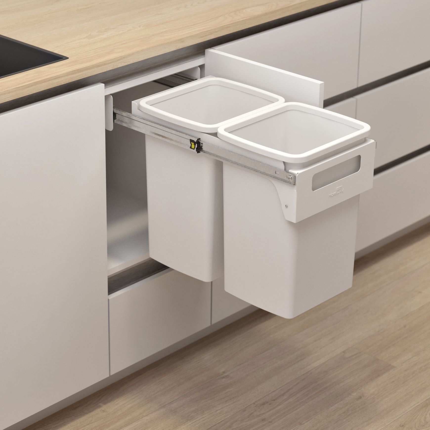 Hideaway Compact Bin 2 x 20L Buckets | Handle Pull