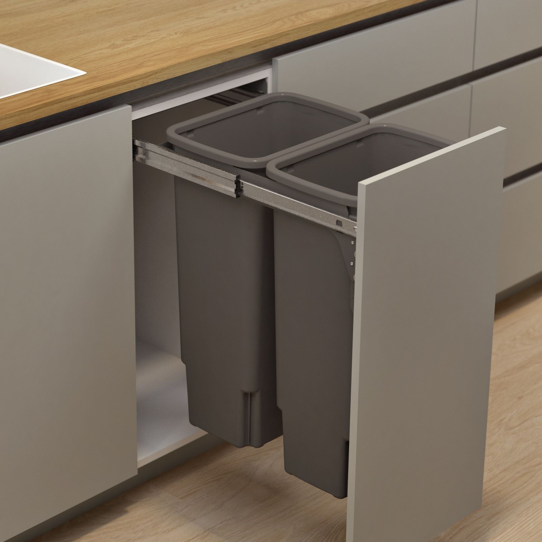 Hideaway Compact Bins 2 x 35L Buckets | Door Pull