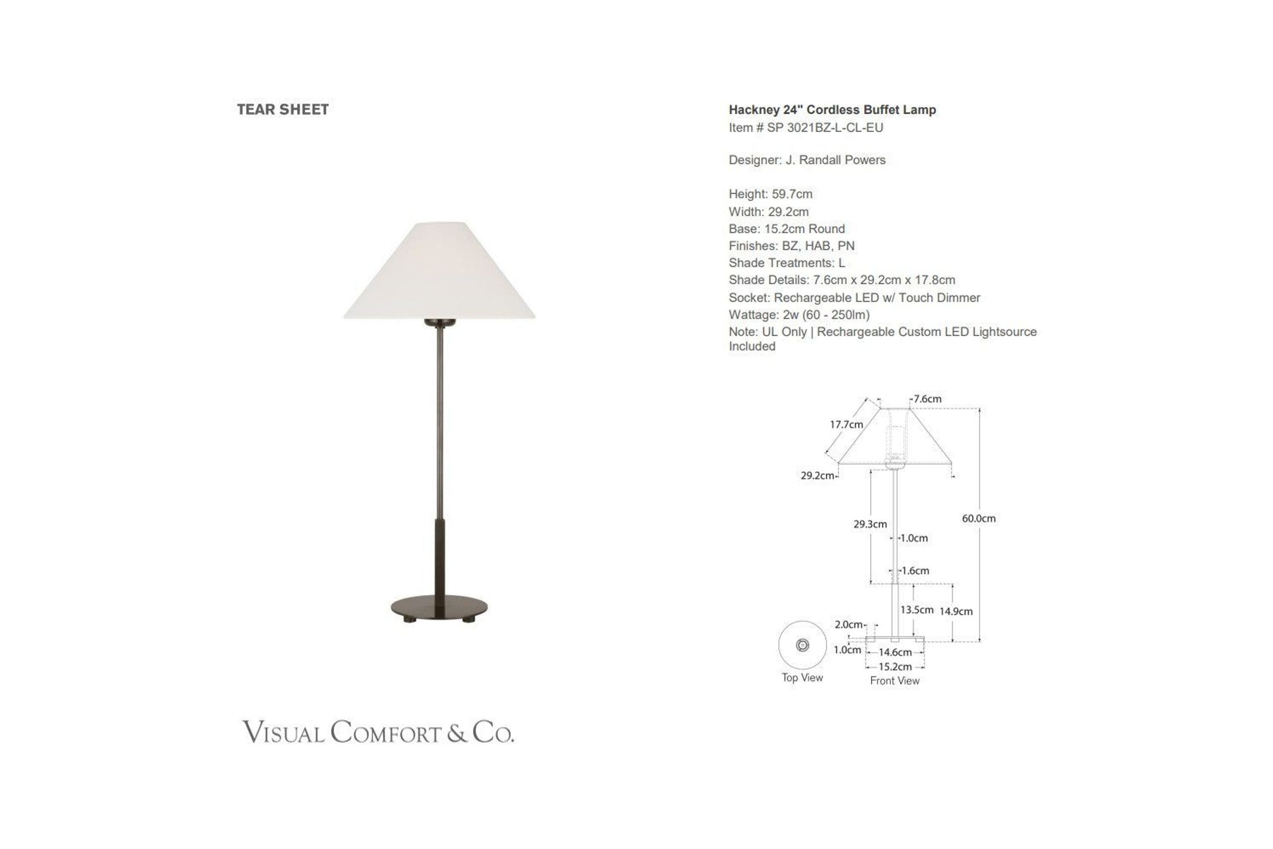 J Randall Powers Hackney 24 Cordless Buffet Lamp