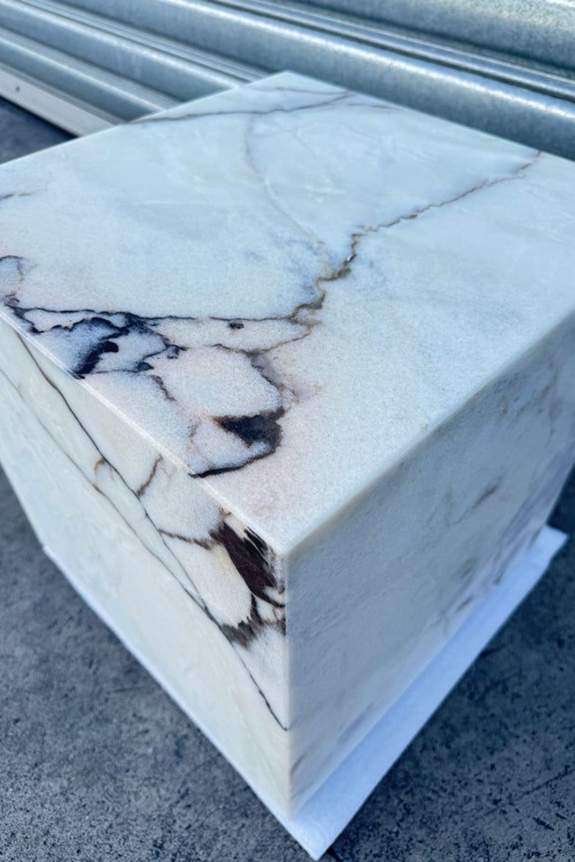 Cube Side Table - White Latte Marble | Natural Stone Co