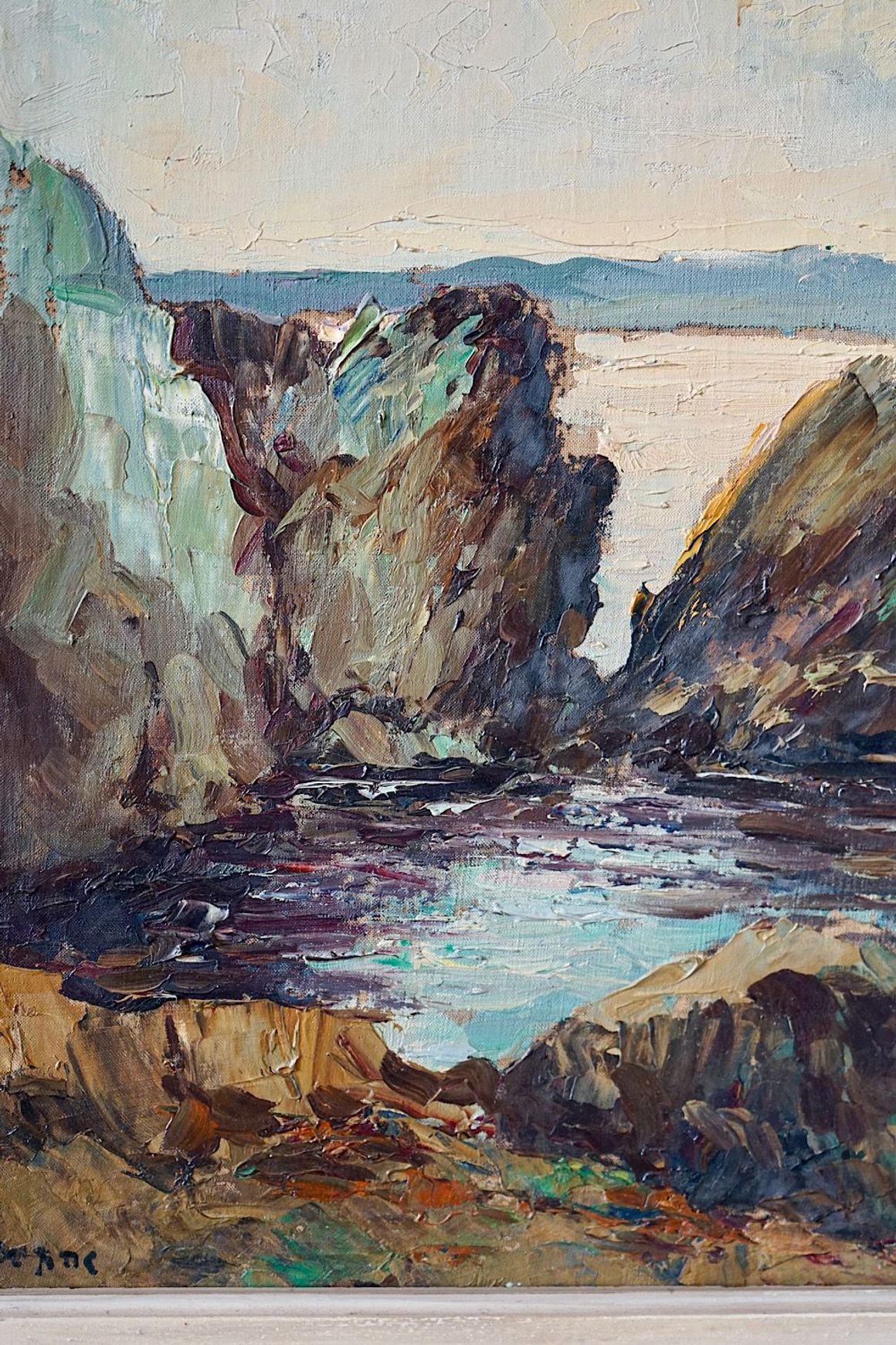 Antique Oil Painting of a French Coastal Scene