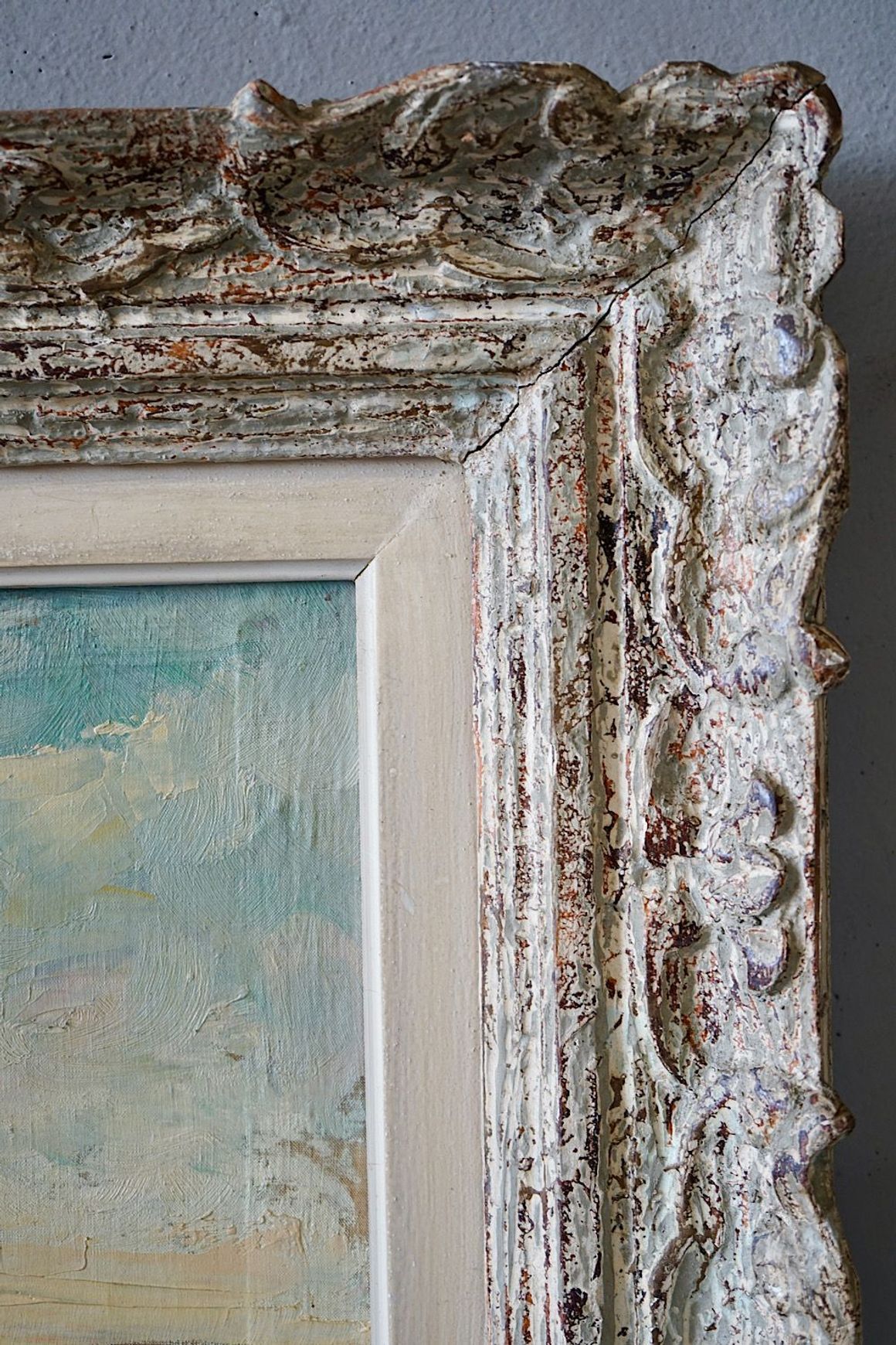 Antique Oil Painting of a French Coastal Scene
