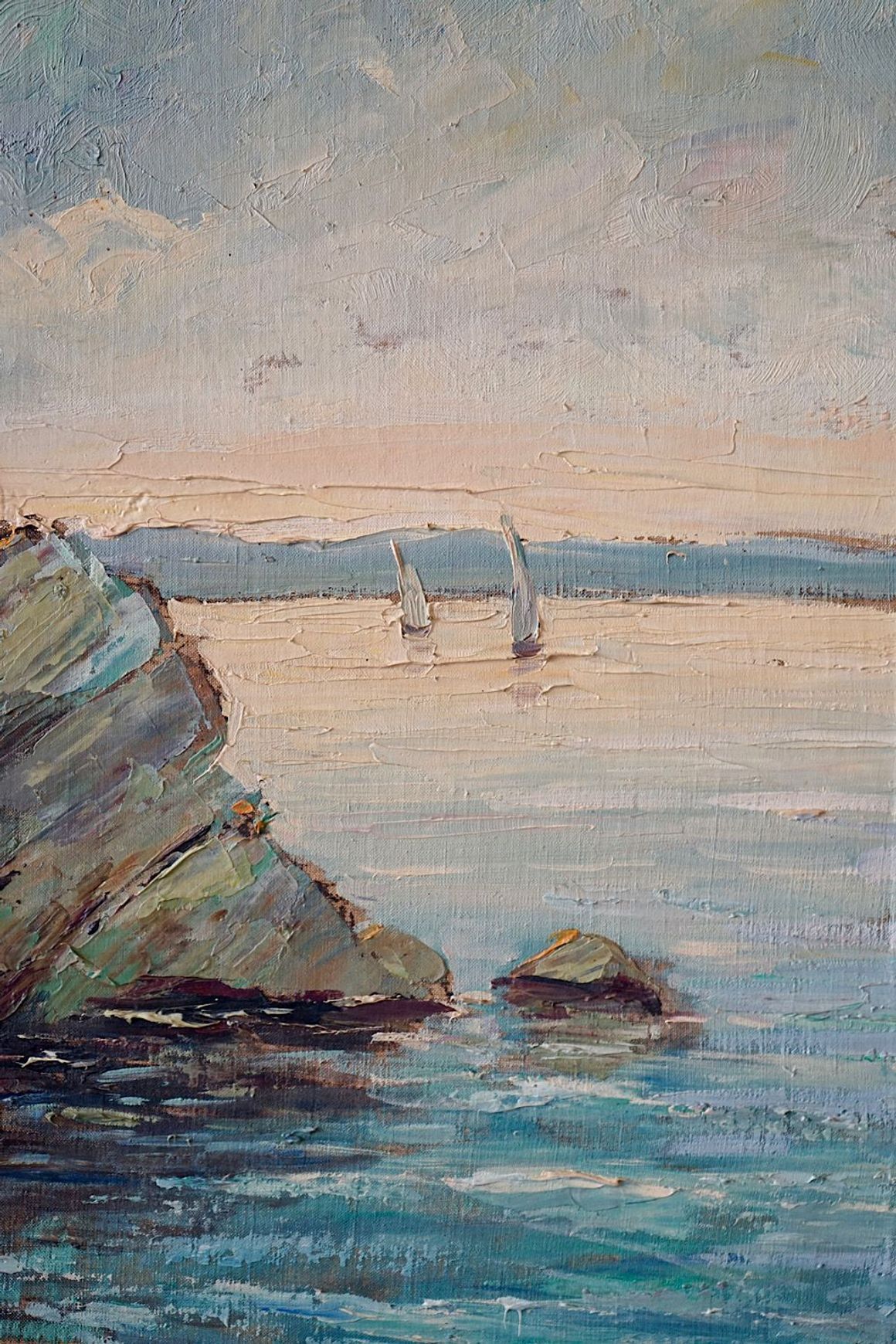 Antique Oil Painting of a French Coastal Scene