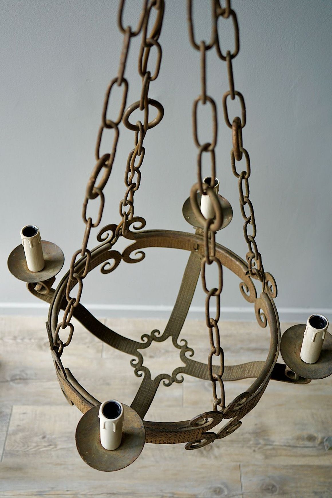 French Gilded Iron Chandelier