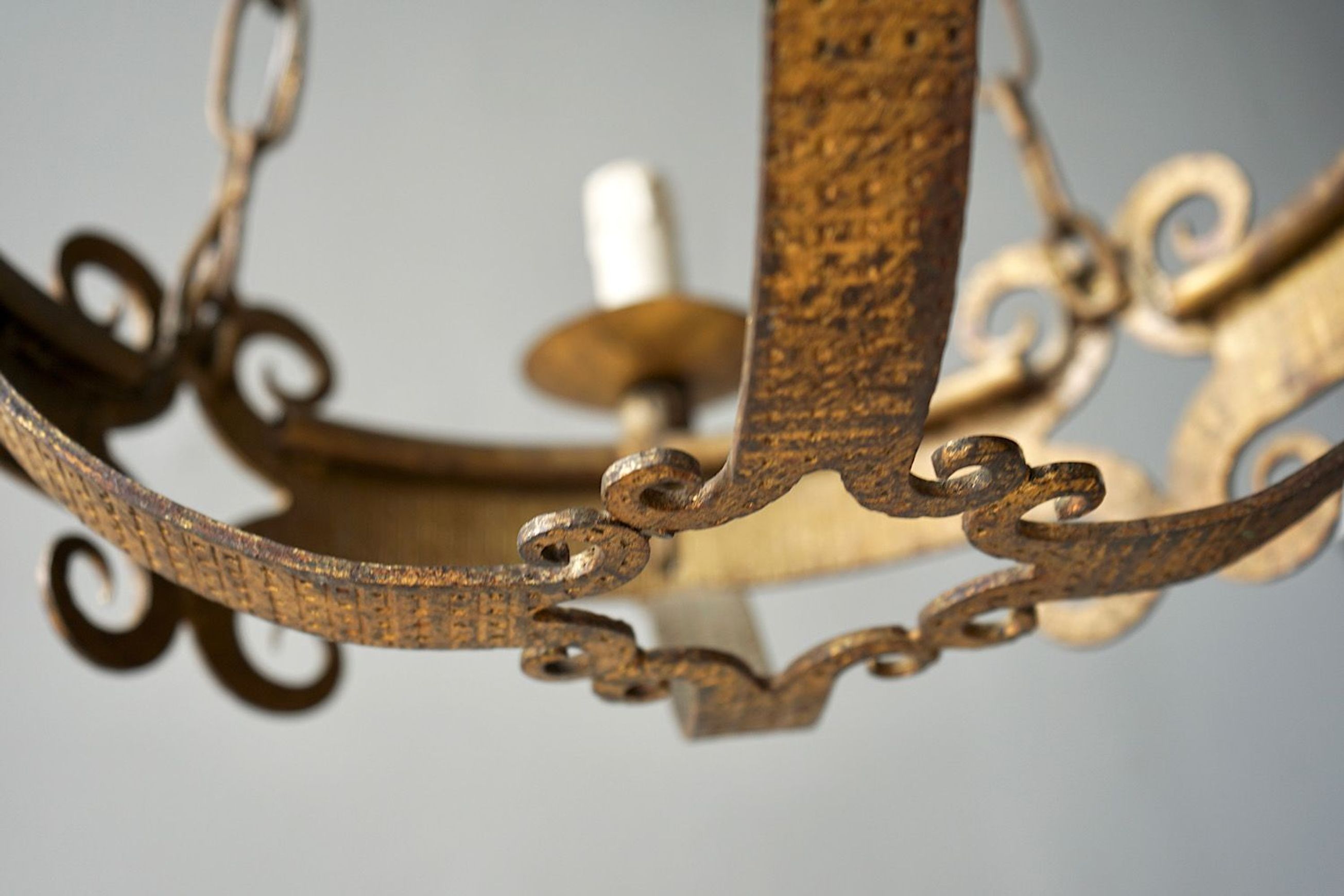 French Gilded Iron Chandelier
