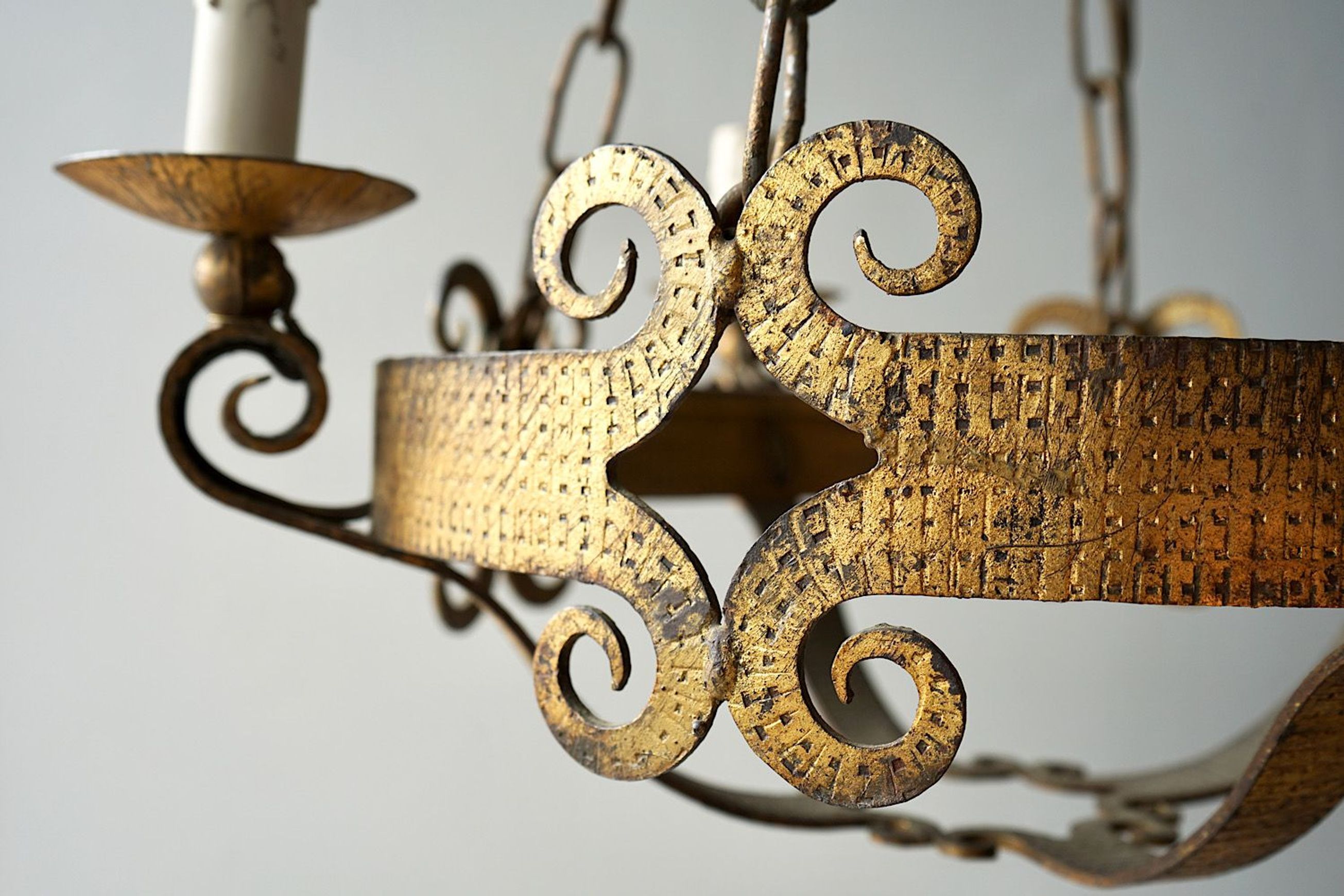 French Gilded Iron Chandelier