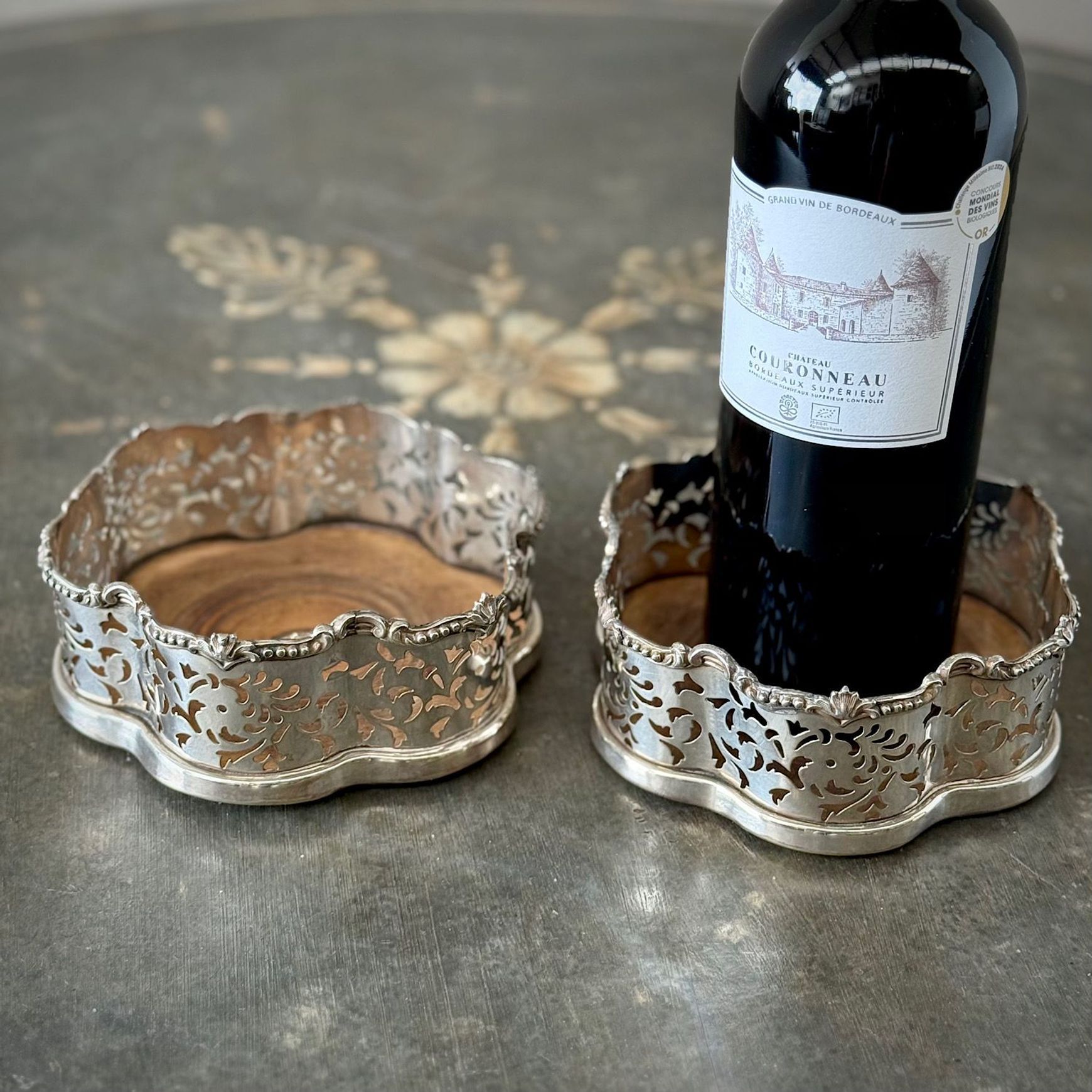 Pair of Silvered Wine Coasters