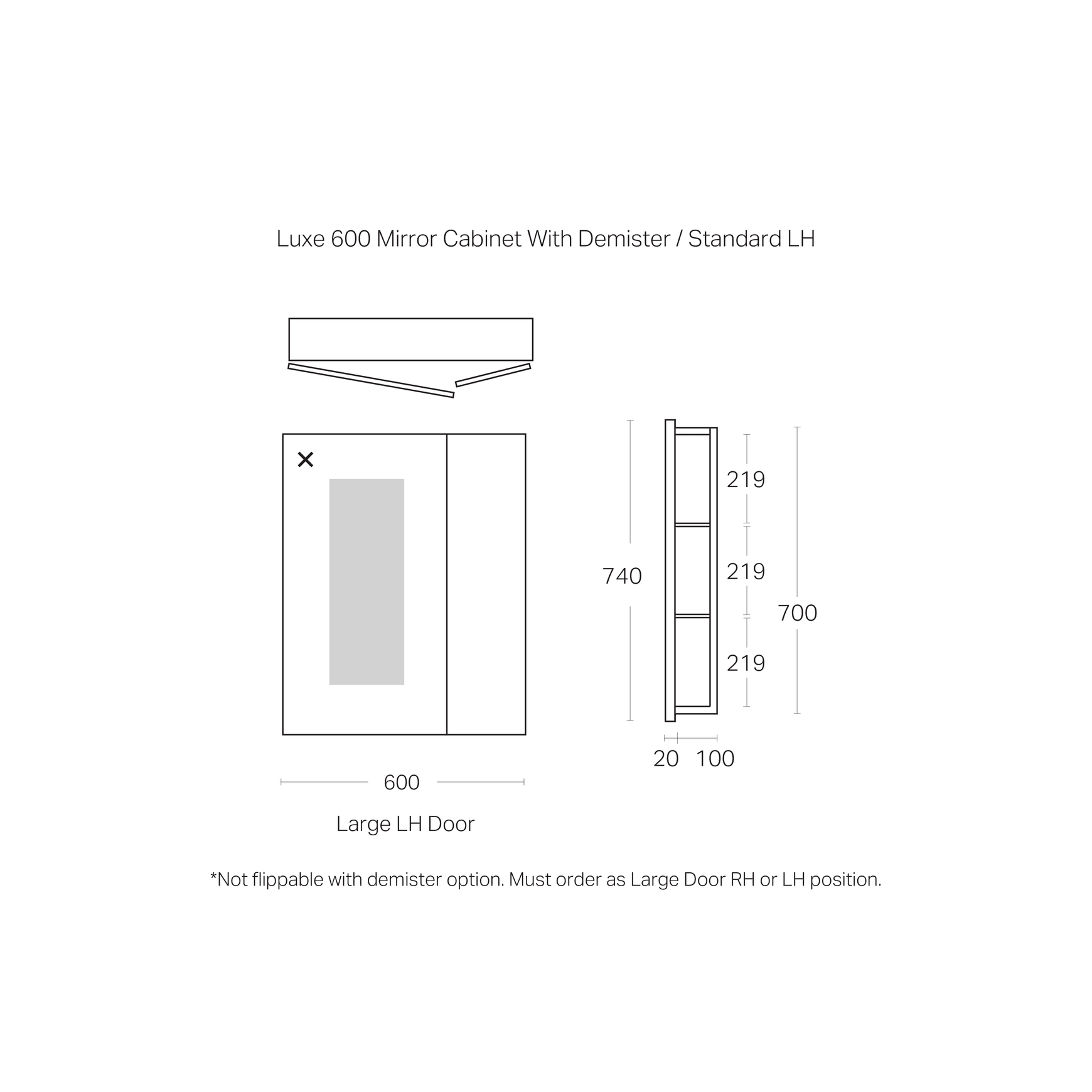 Luxe 600mm Mirror Cabinet With Demister | 2 Door