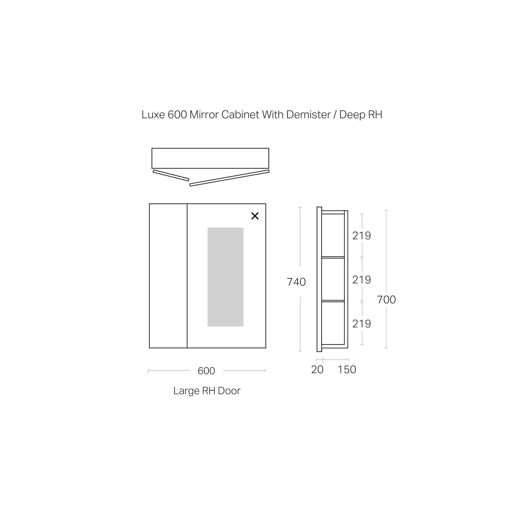 Luxe 600mm Mirror Cabinet With Demister | 2 Door