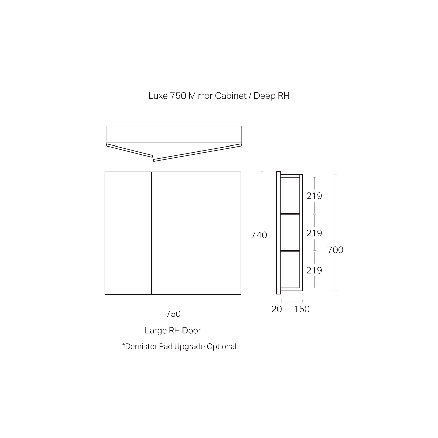 Luxe 750mm Mirror Cabinet | 2 Door