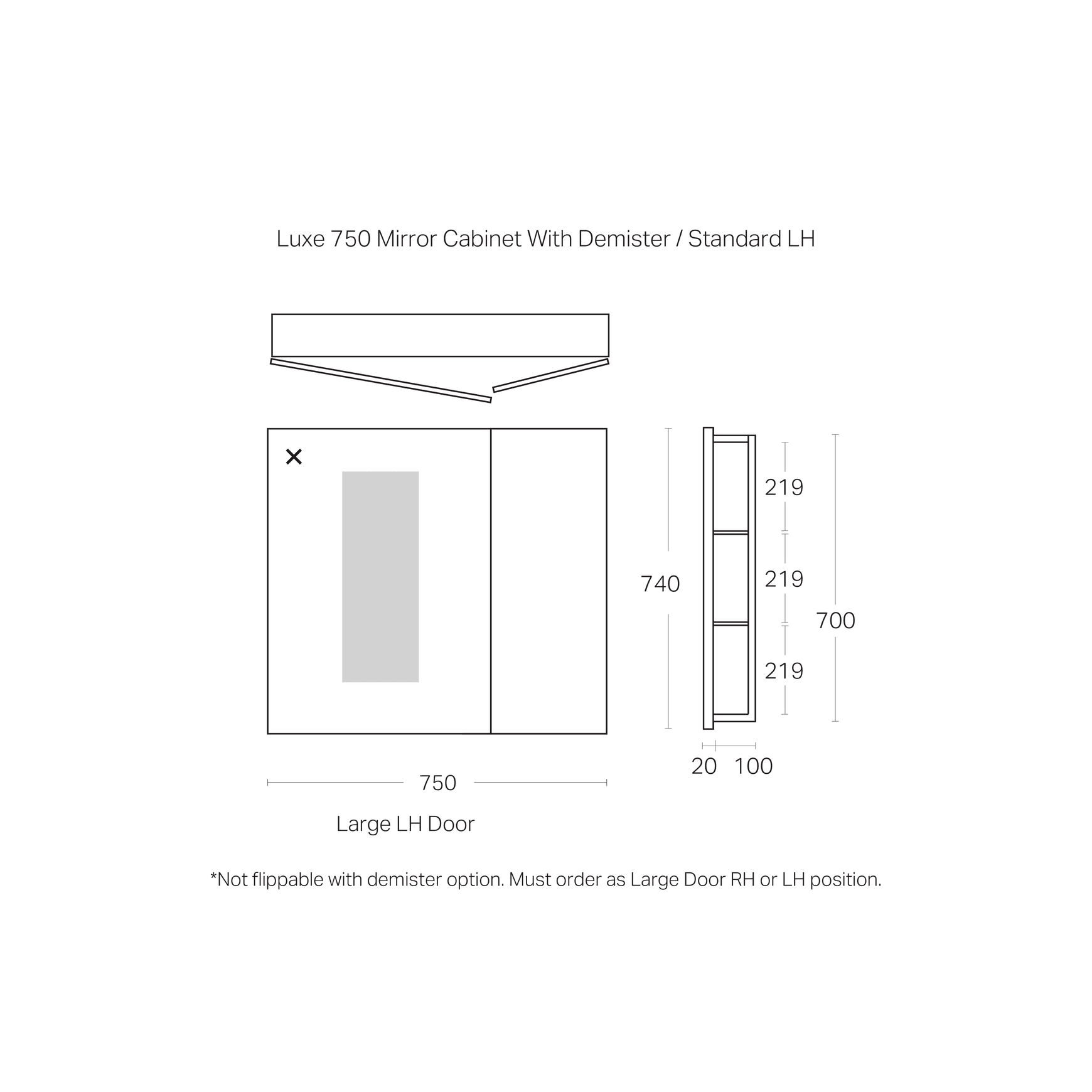 Luxe 750mm Mirror Cabinet With Demister | 2 Door