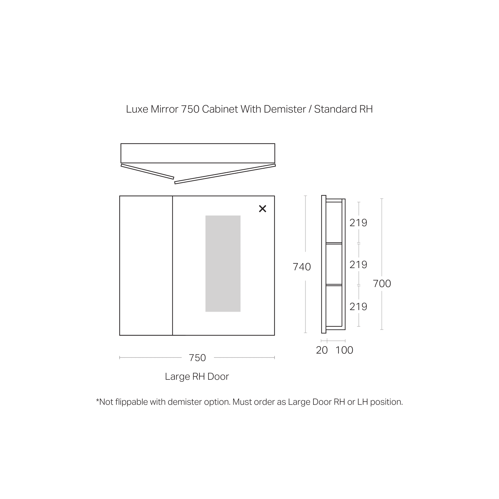 Luxe 750mm Mirror Cabinet With Demister | 2 Door