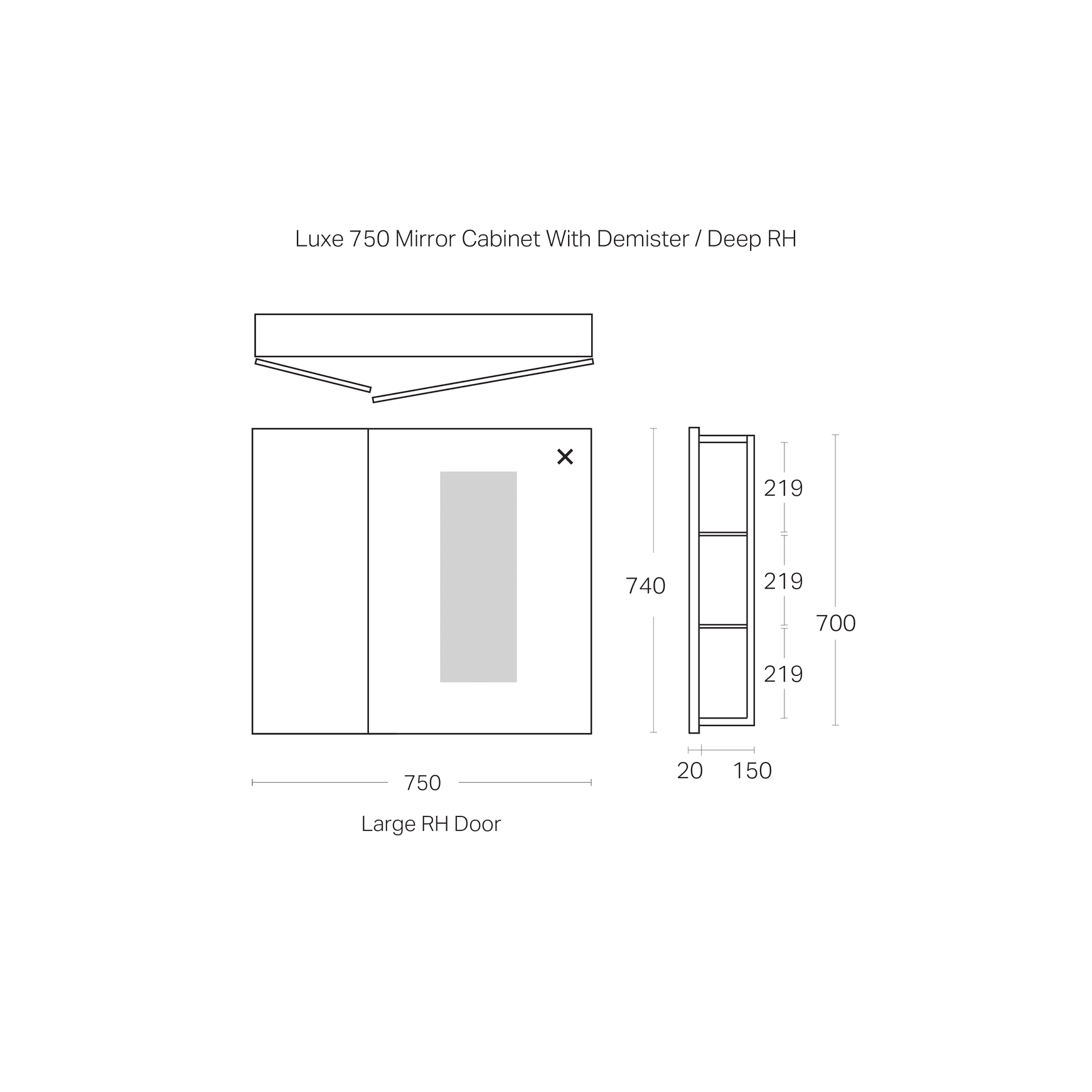 Luxe 750mm Mirror Cabinet With Demister | 2 Door