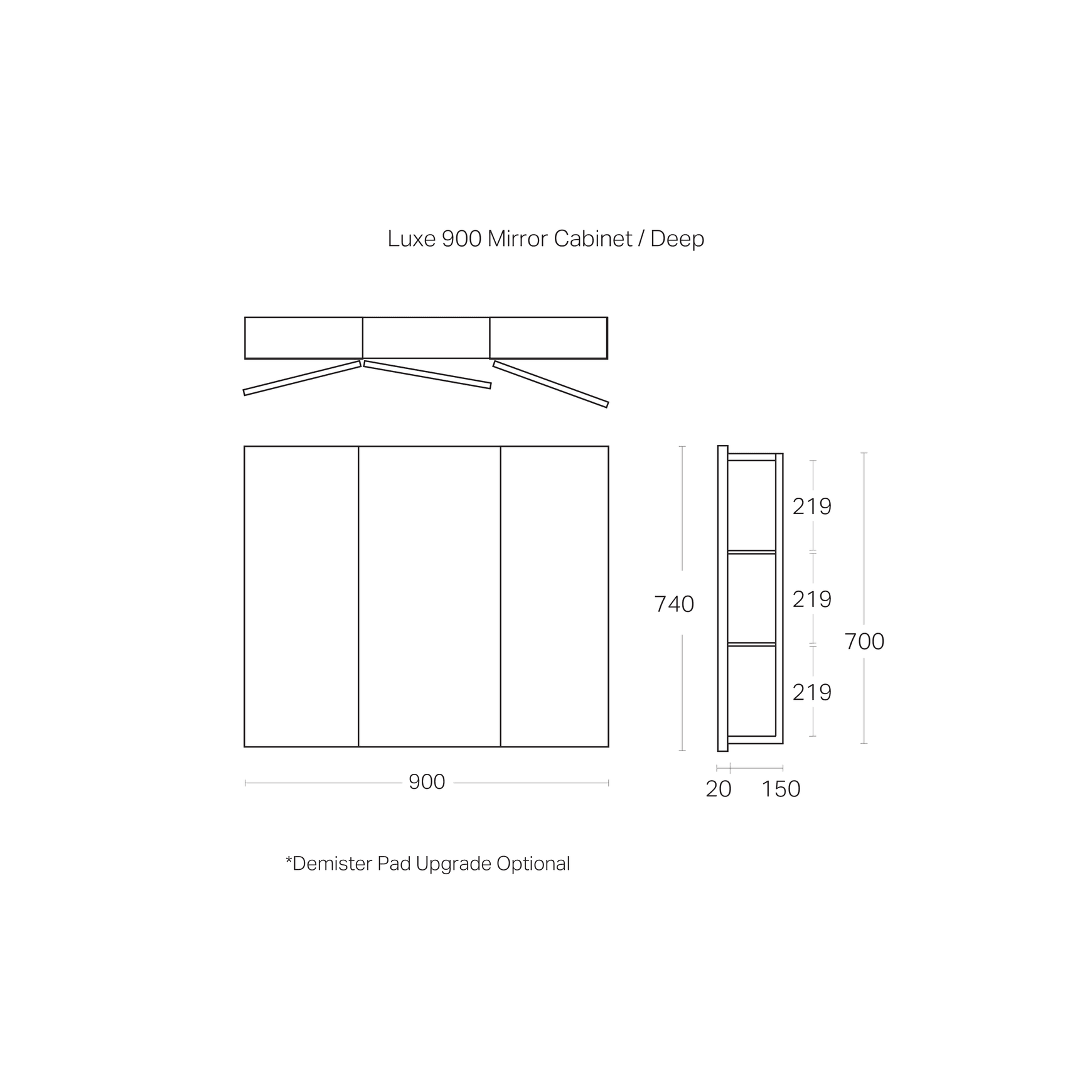 Luxe 900mm Mirror Cabinet | 3 Door