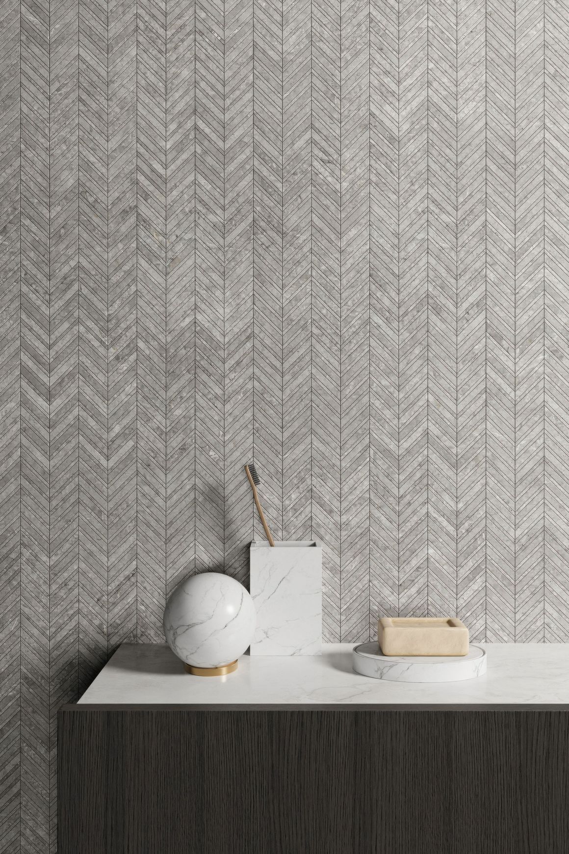 Arctic Tundra Grey Matt Herringbone Mosaic