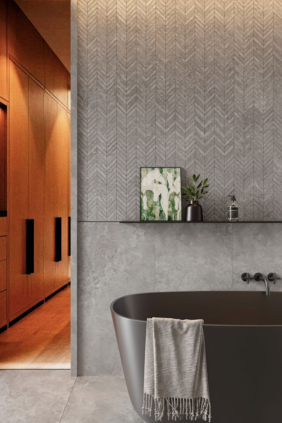Arctic Tundra Grey Matt Herringbone Mosaic