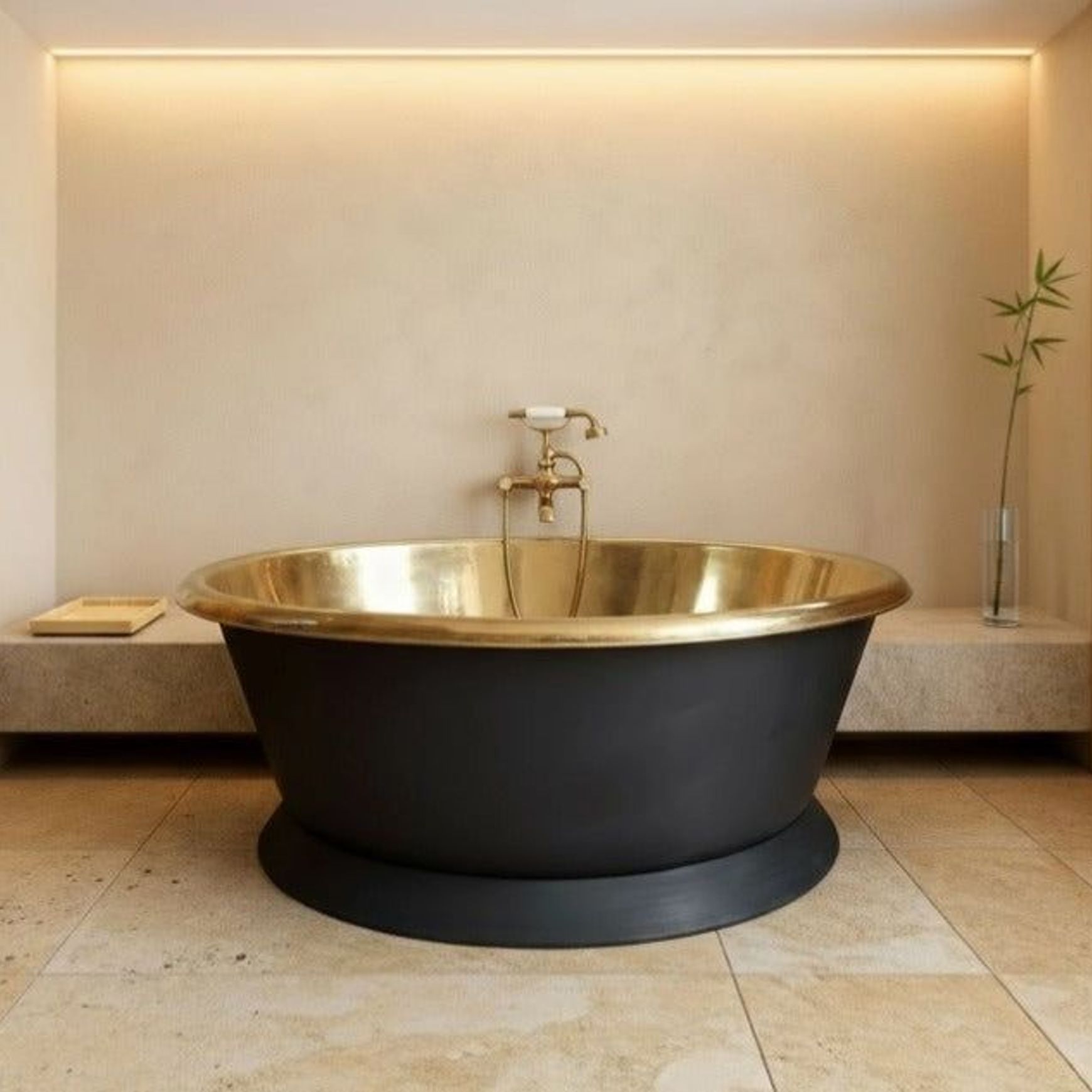 Matte Black and Brass Bath 1600mm - CBRUM45 1600