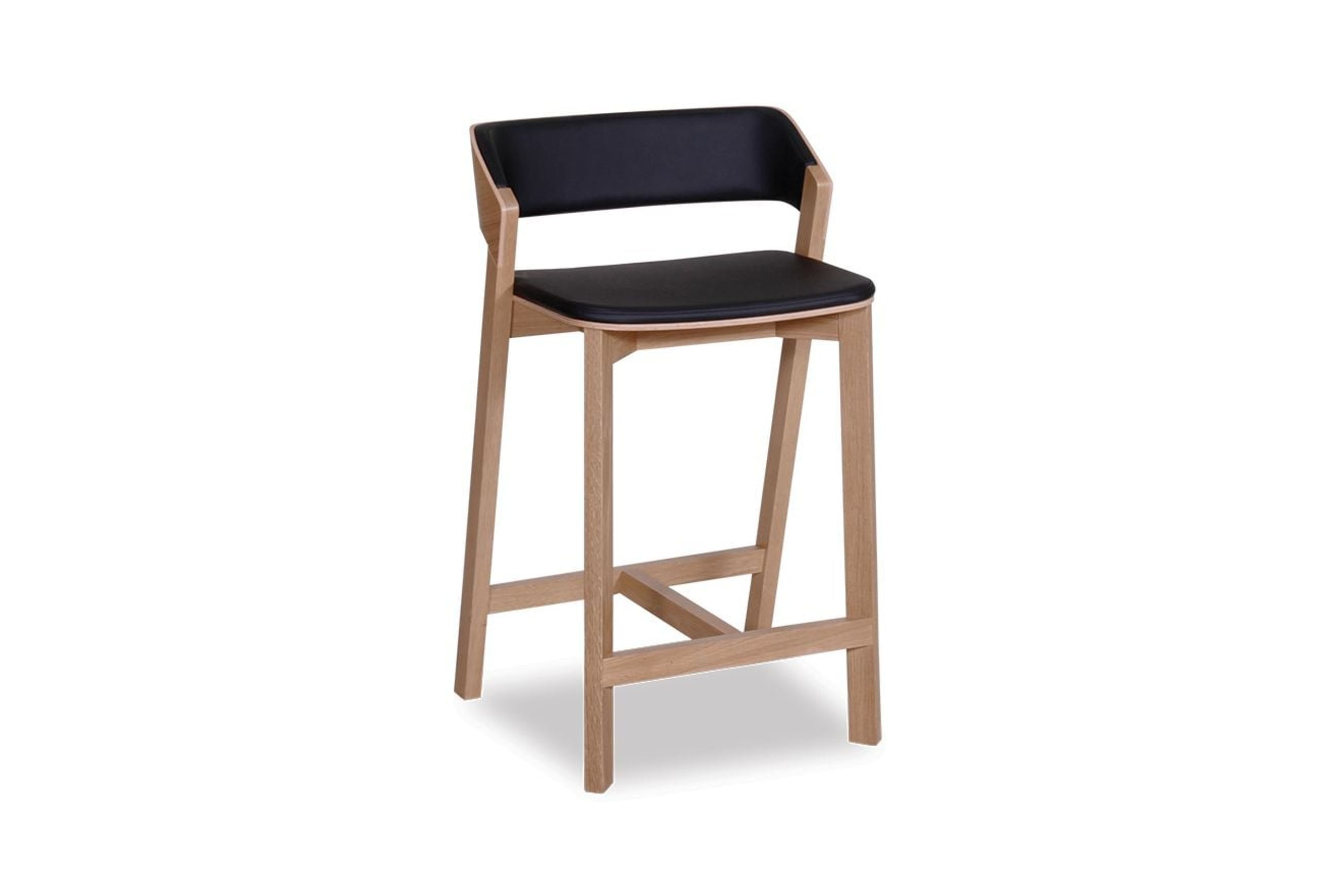 Merano Kitchen Stool - Natural Oak - Black Pad - by TON
