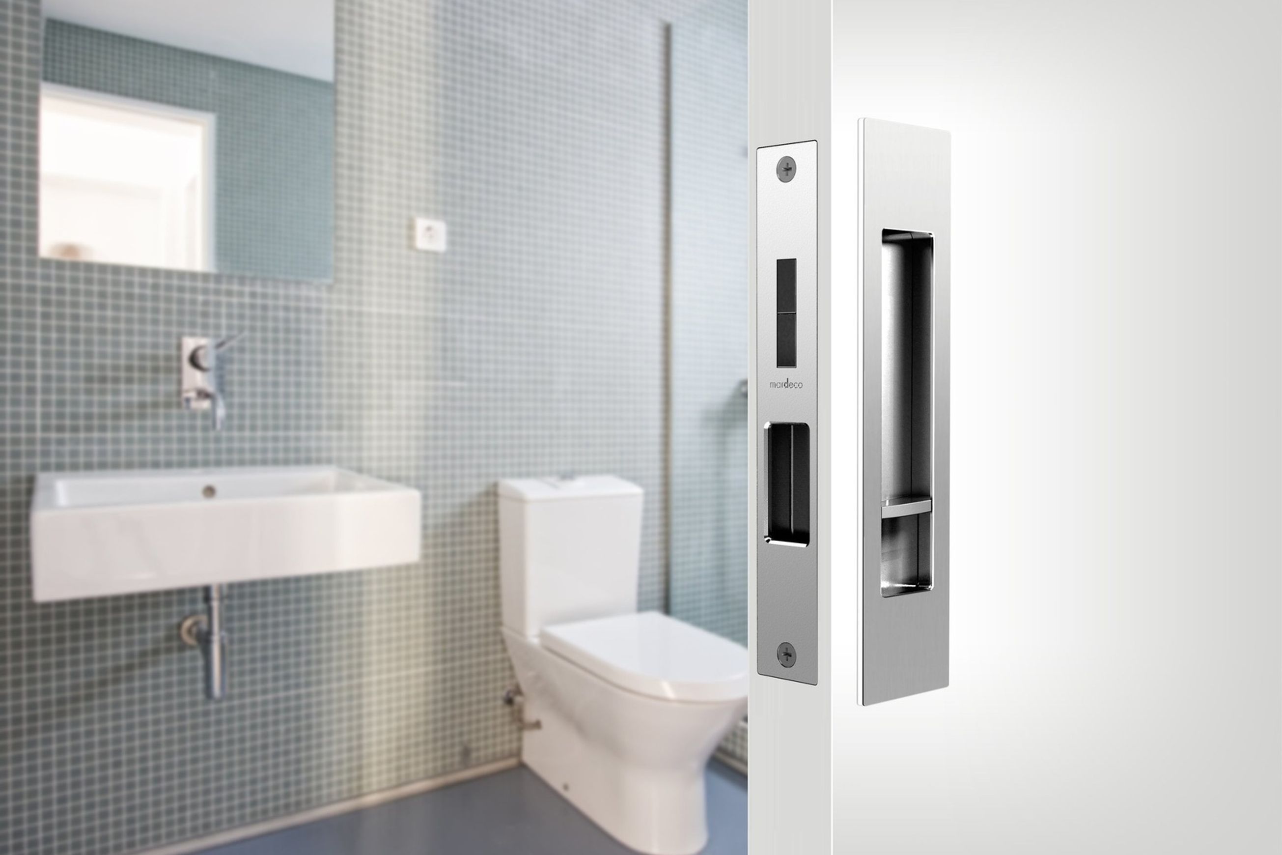Mardeco 'M' Series Flush Pull Privacy Set Satin Chrome for Sliding Doors SC8004SET