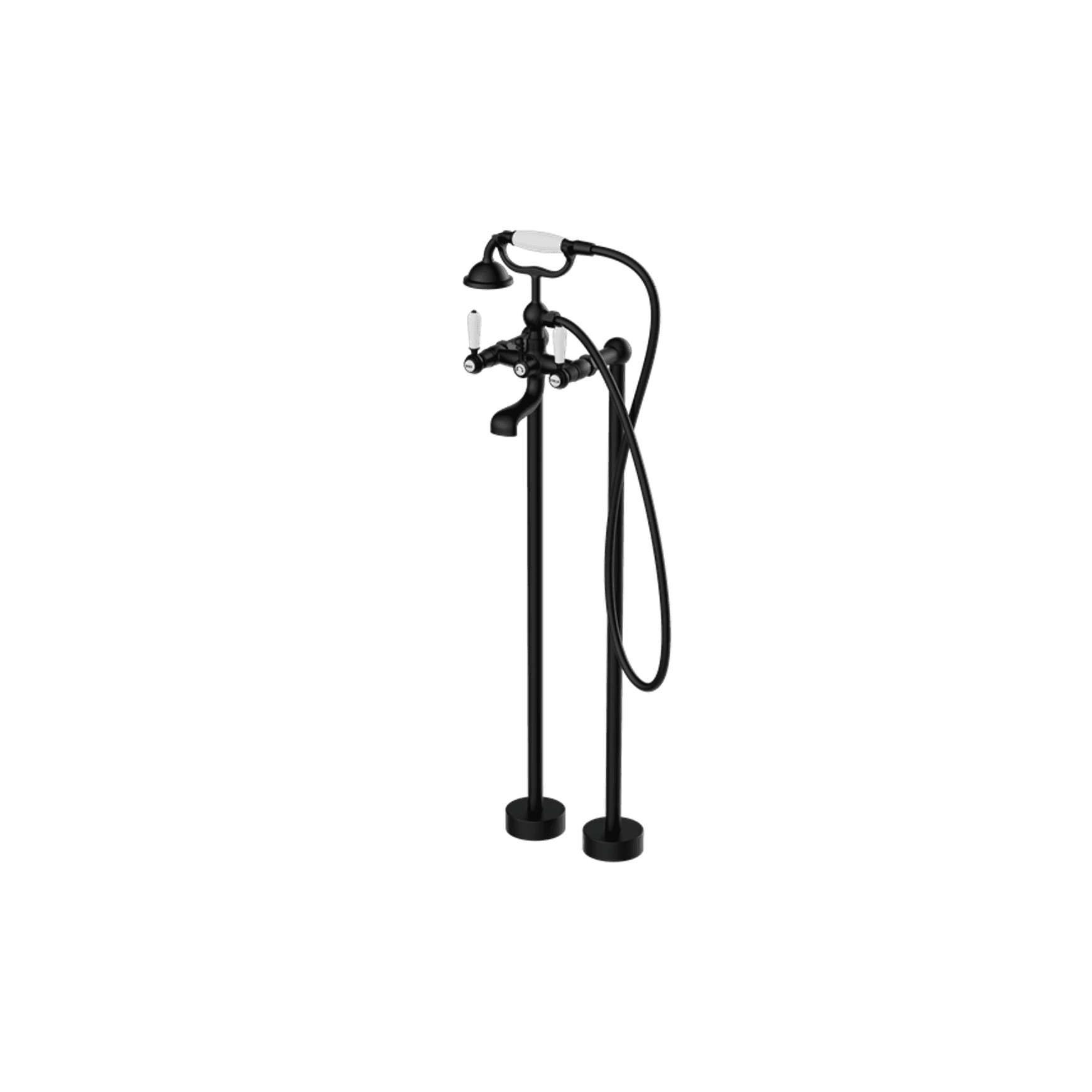 York Freestanding Bath Set With White Porcelain Hand Shower Matte Black