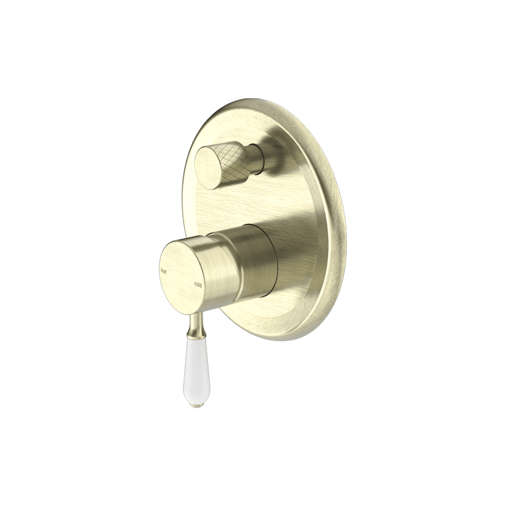 York Shower Mixer With Divertor With White Porcelain Lever Aged Brass
