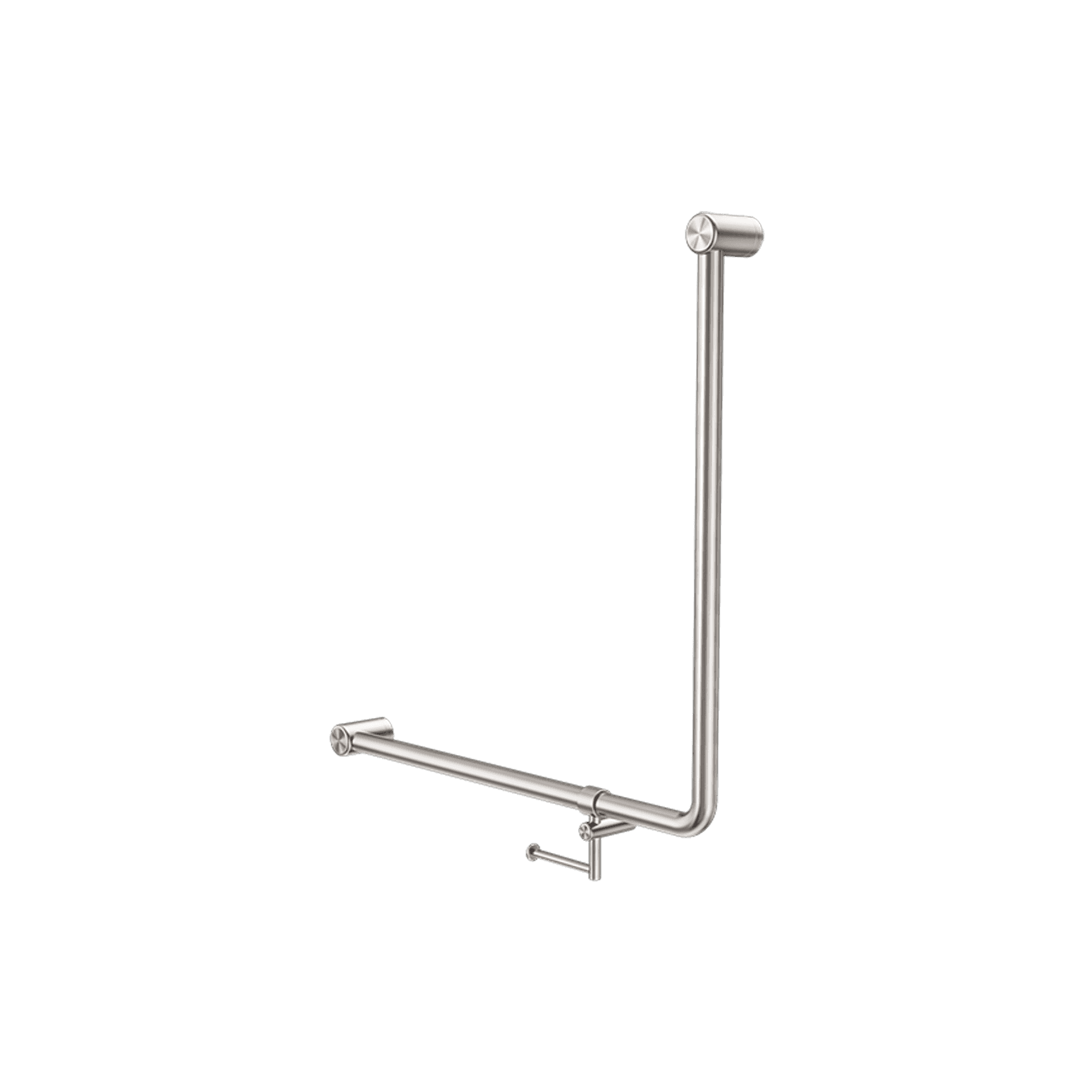 Mecca Care 32mm Ambulant 90 Degree Bent Tube Grab Rail 750X750mm With Toilet Roll Holder Brushed Nickel