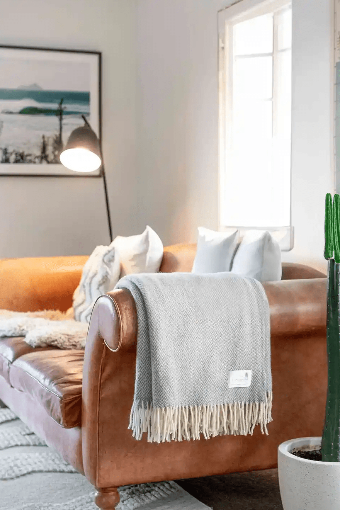 Ruanui Station Lambswool Throw - Gully Grey Chevron