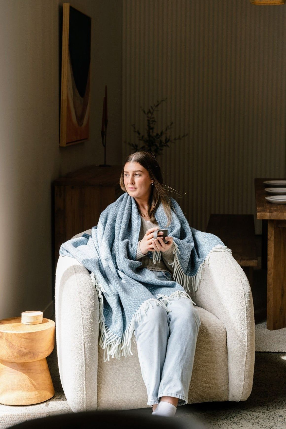 Ruanui Station Lambswool Throw - Bentley Blue