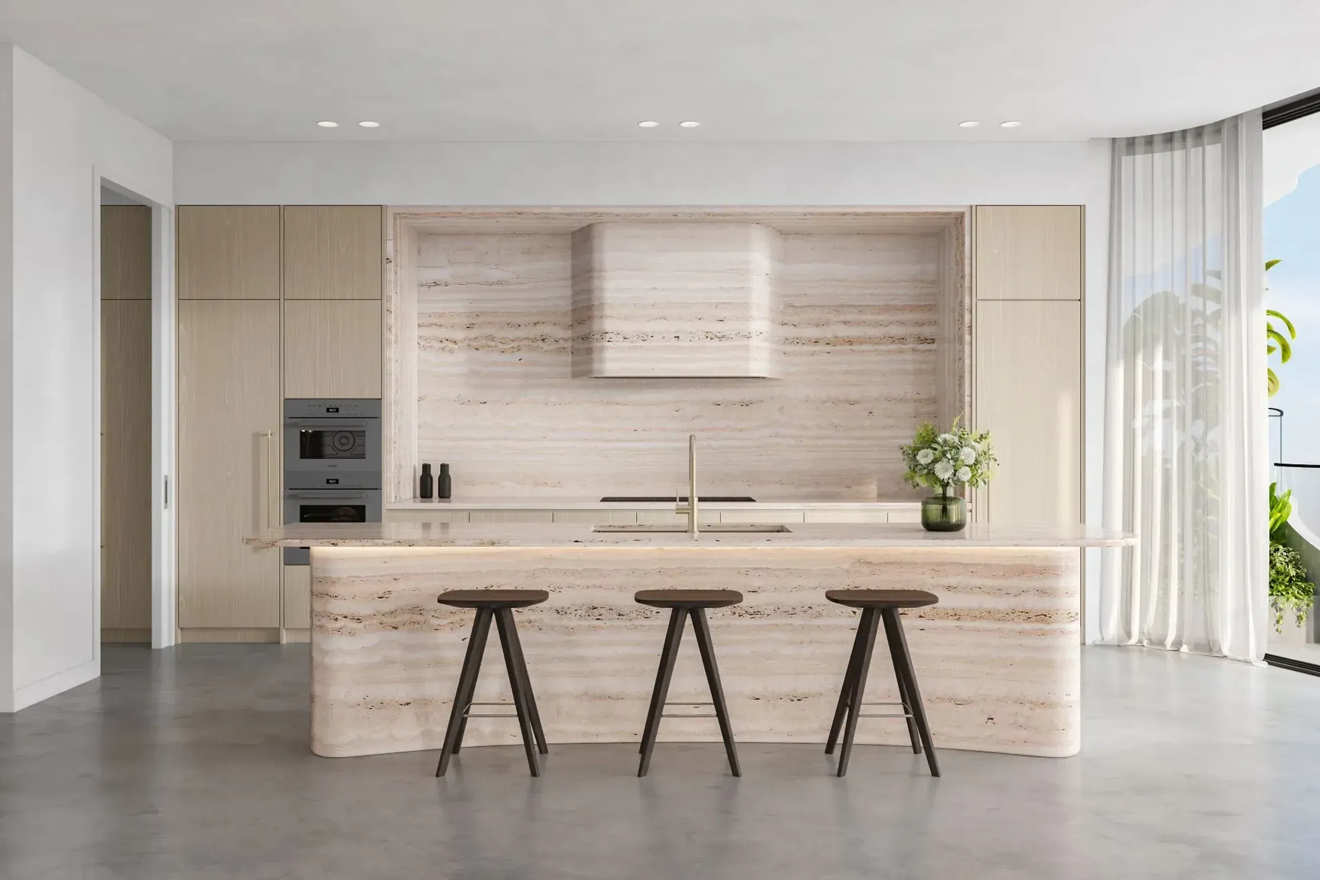 Ondulato Vein Cut Unfilled Travertine Benchtop