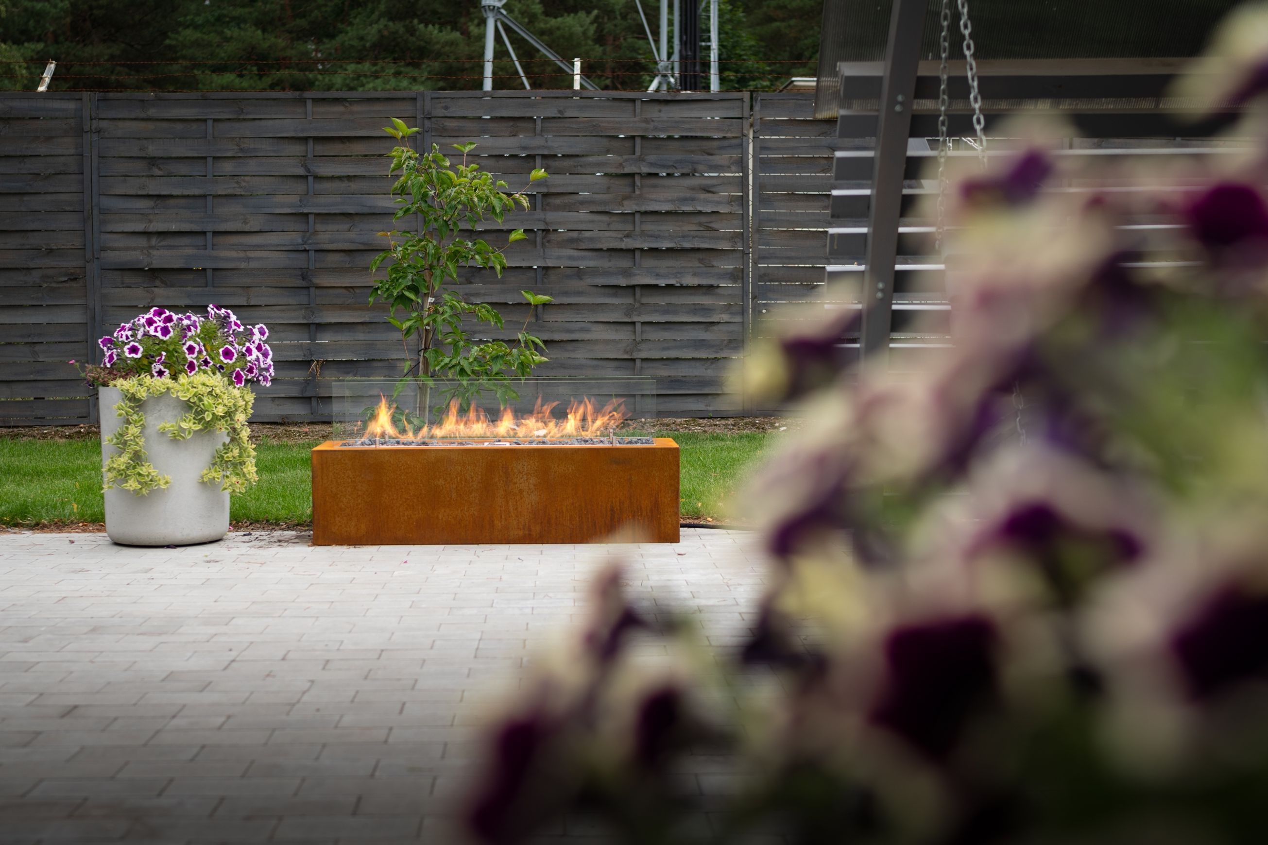 Planika Galio Corten Manual Linear Gas Pit Fire