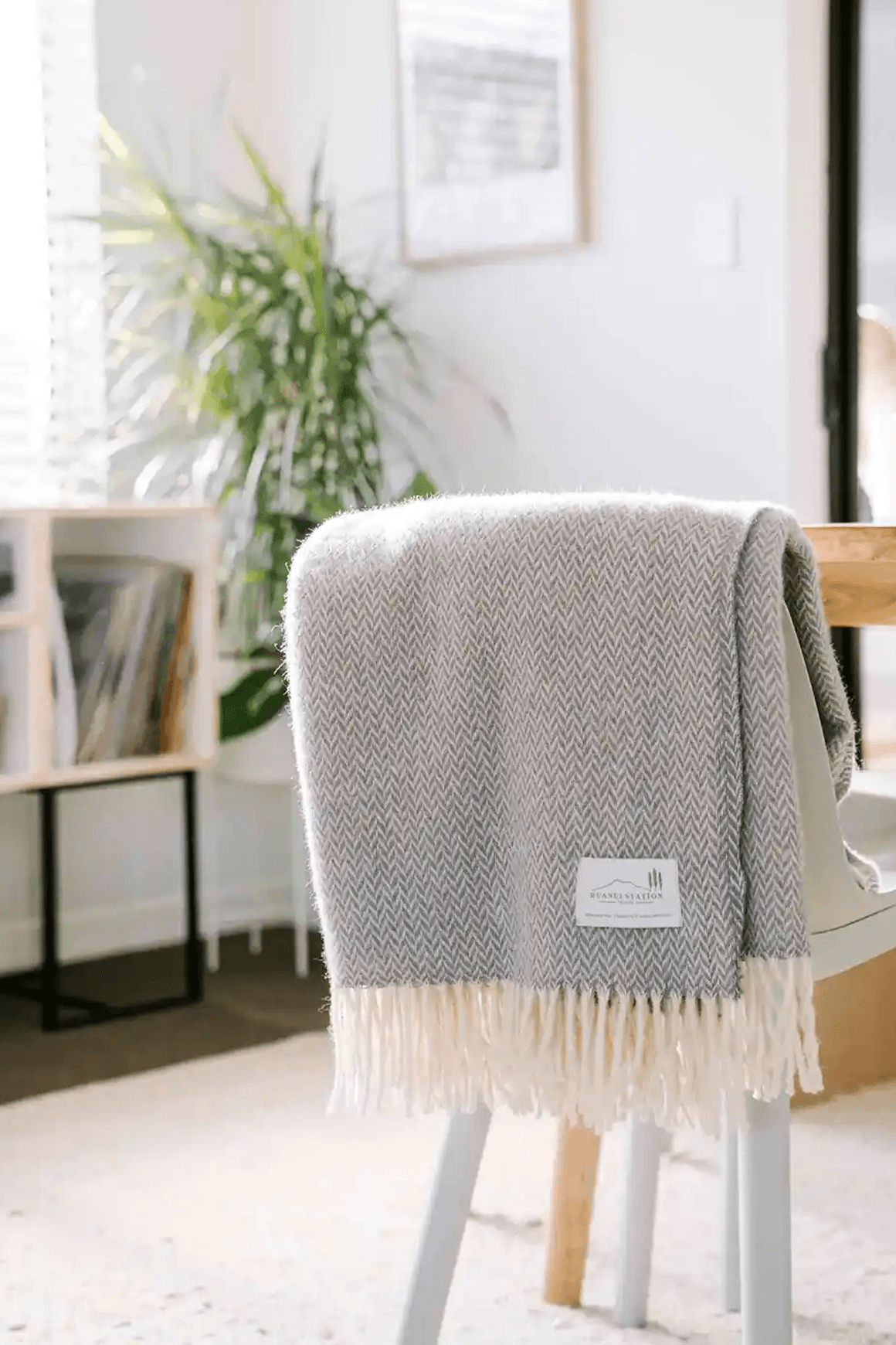 Ruanui Station Lambswool Throw - Gully Grey Chevron