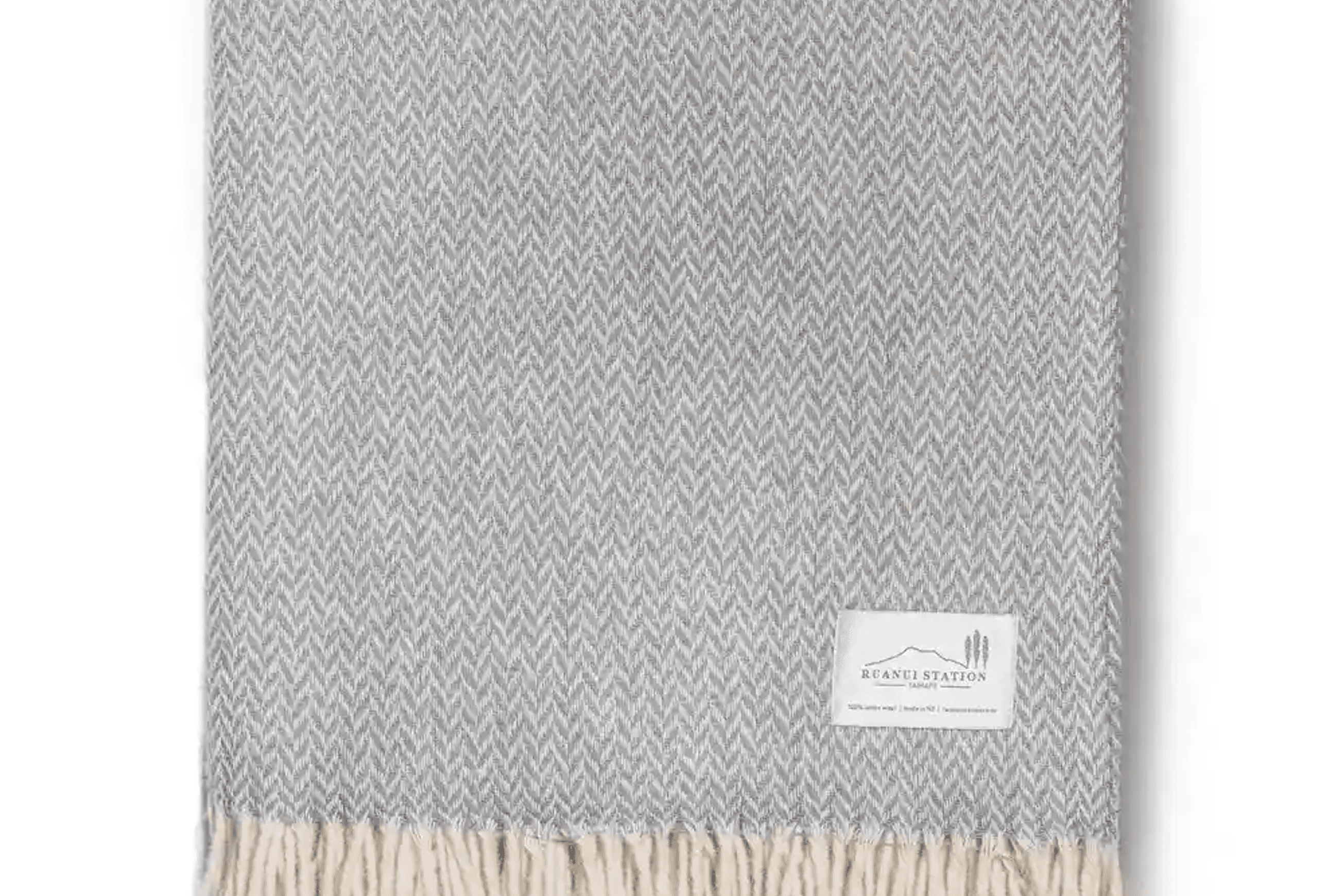 Ruanui Station Lambswool Throw - Gully Grey Chevron