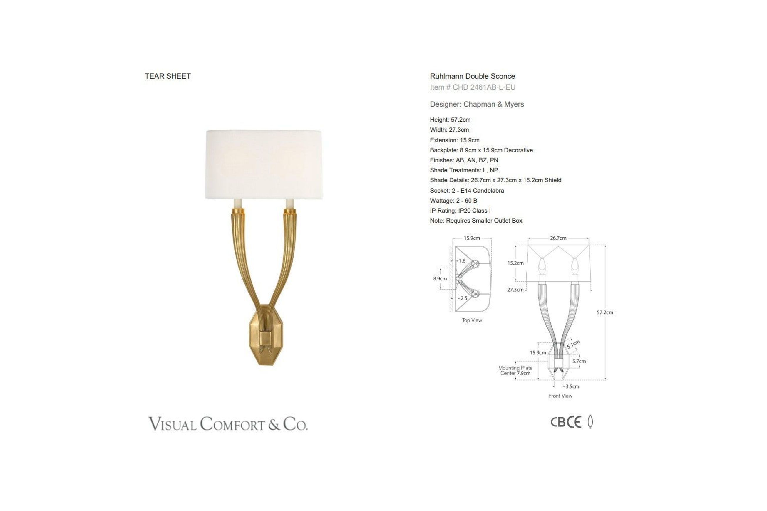 Visual Comfort Chapman Myers Ruhlmann Double Sconce