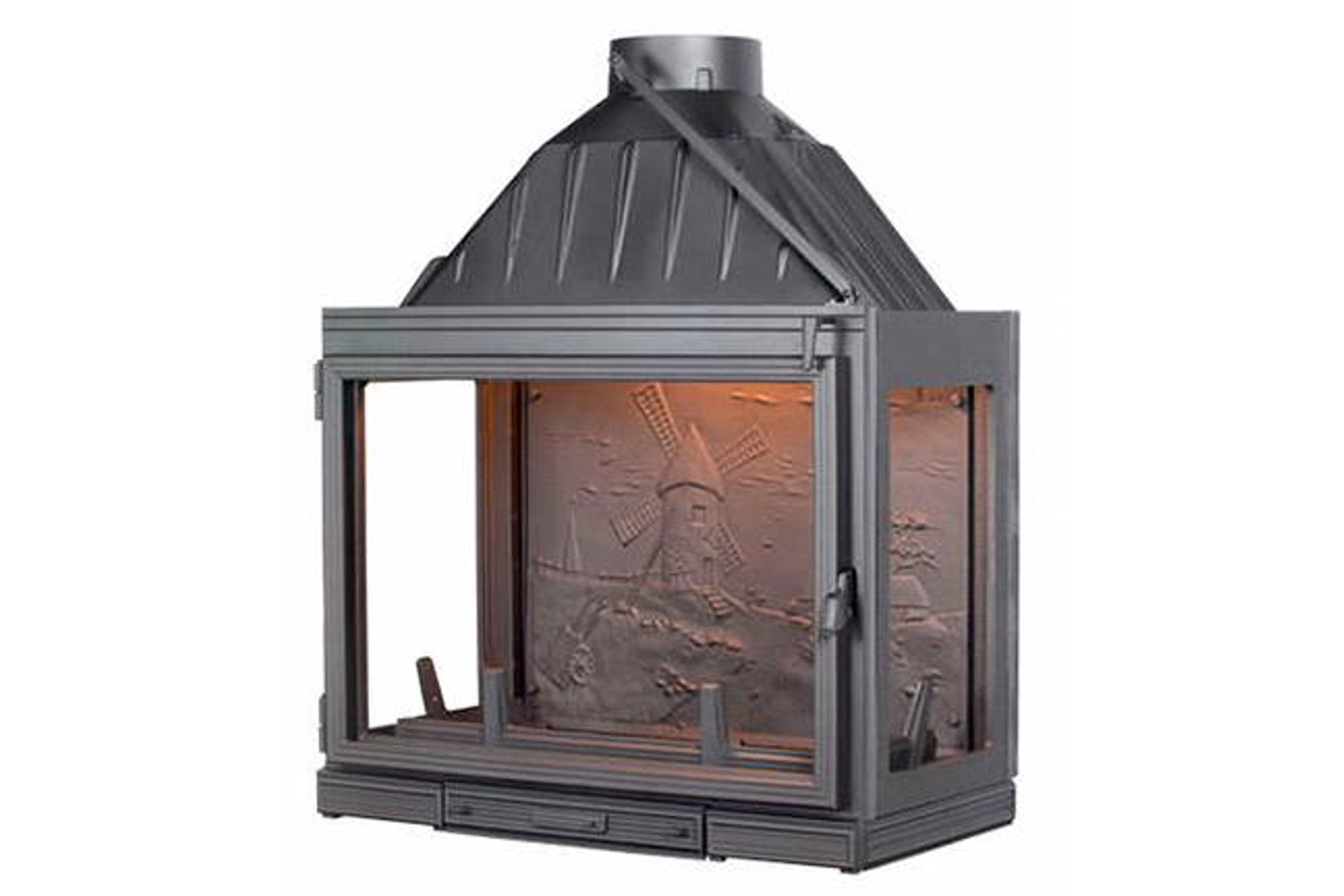 Seguin Multivision 8000 3 x Sided Cast Iron Fireplace  - Solid Back