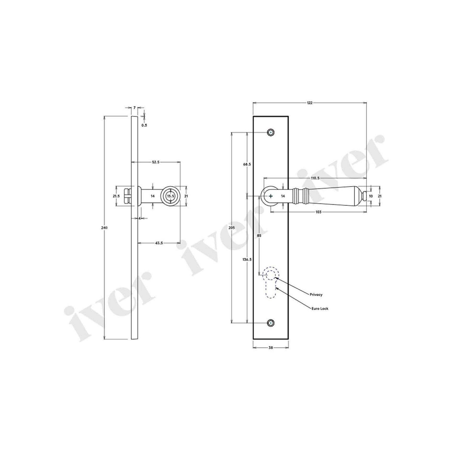 Iver Sarlat Lever on Rectangular Backplate Euro 85mm Signature Brass 10700E85 - Customise to your need