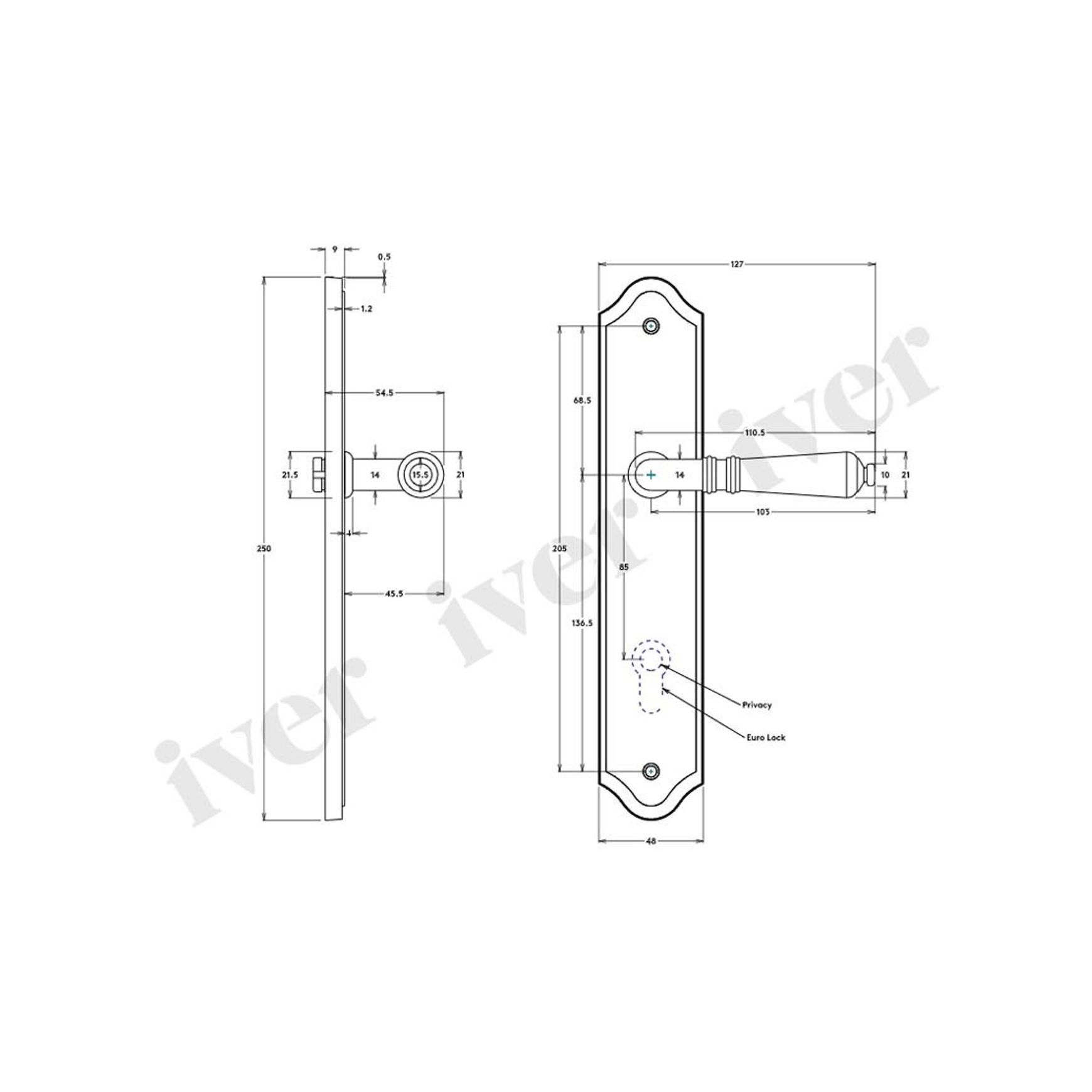 Iver Sarlat Lever on Shouldered Backplate Euro Signature Brass 10712E85 - Customise to your need