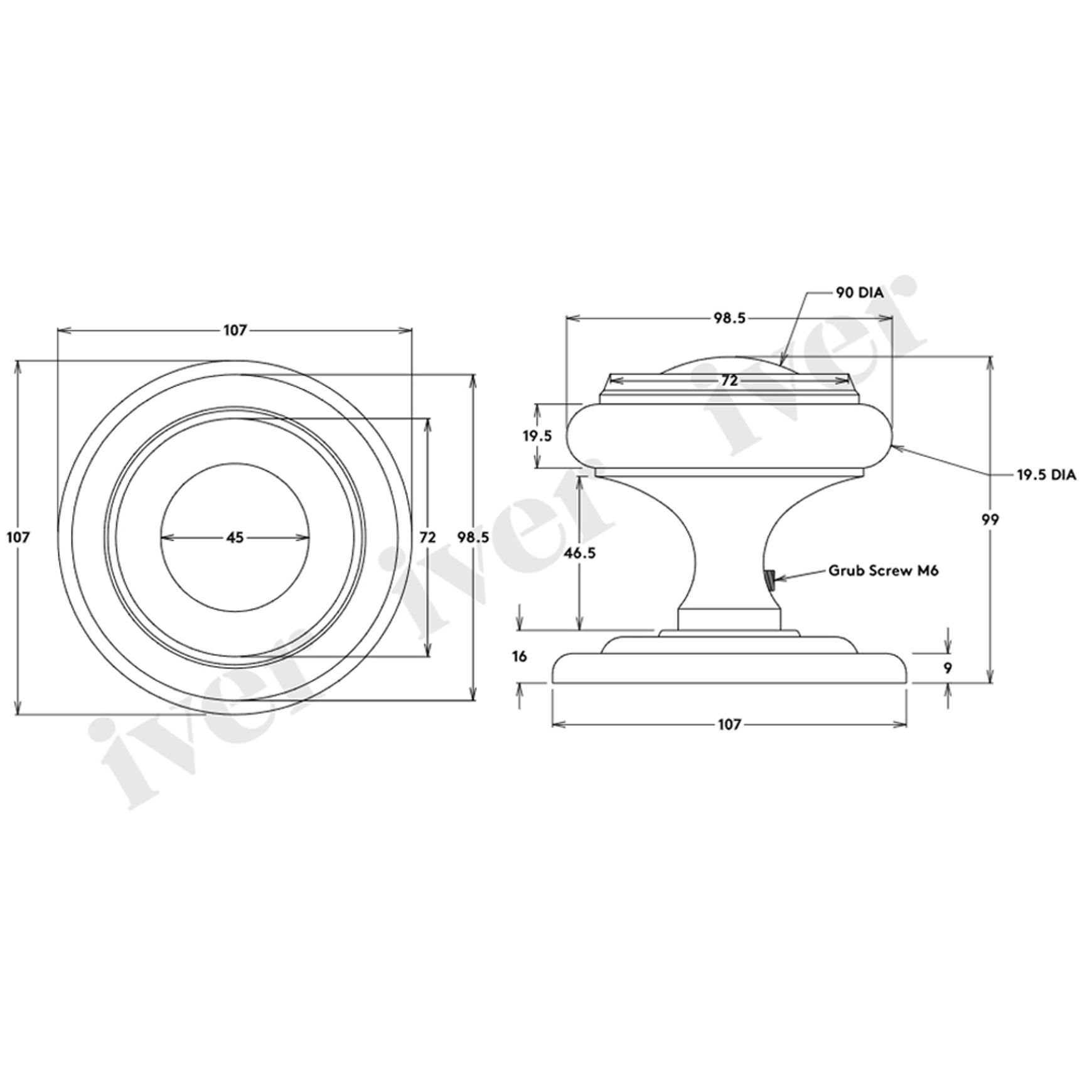 Iver Sarlat Centre Door Knob Distressed Nickel 107mm x 100mm 9407 - Customise to your need