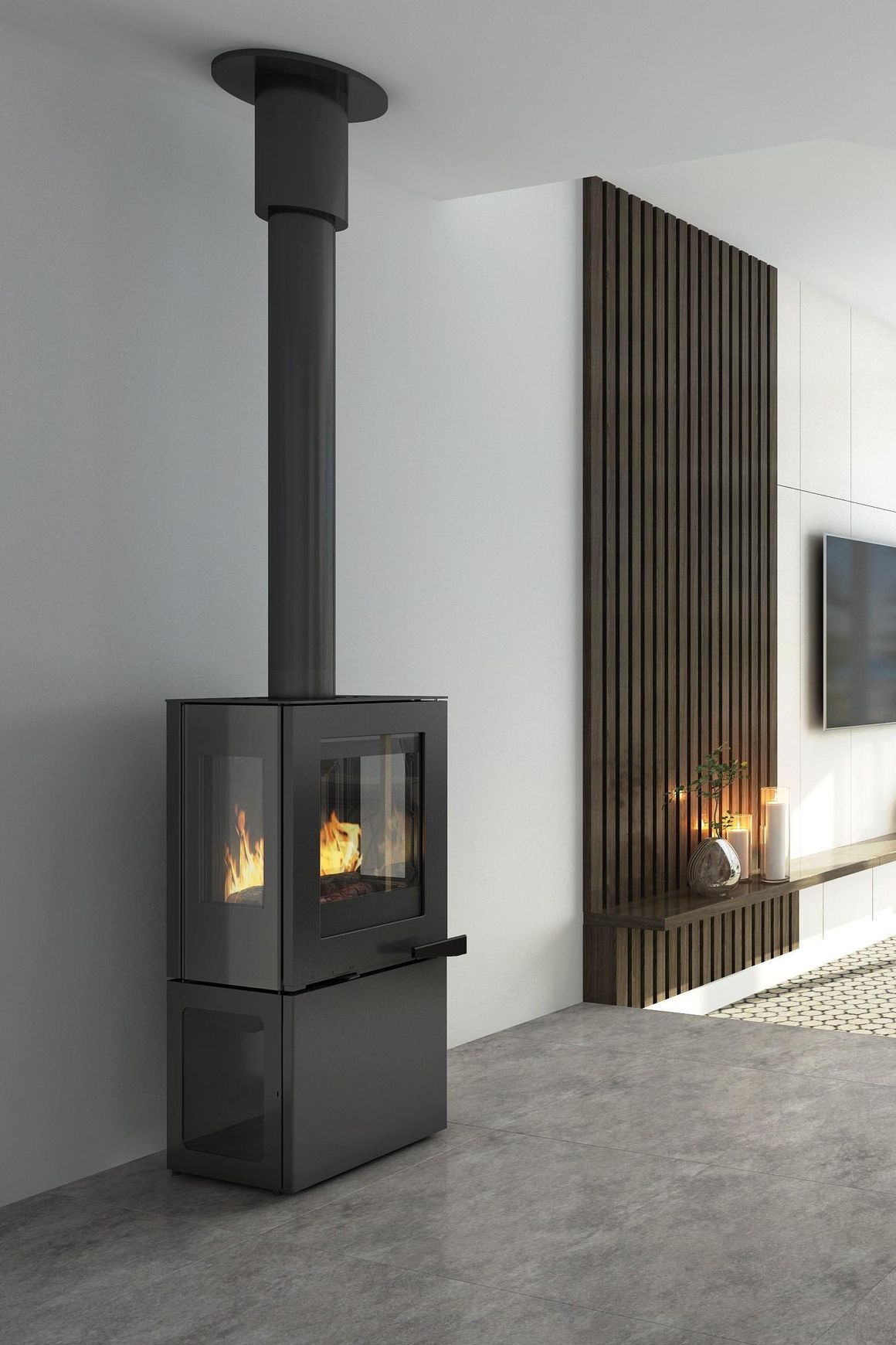 Visionline Pera Freestanding 3 x Sided Wood Fireplace