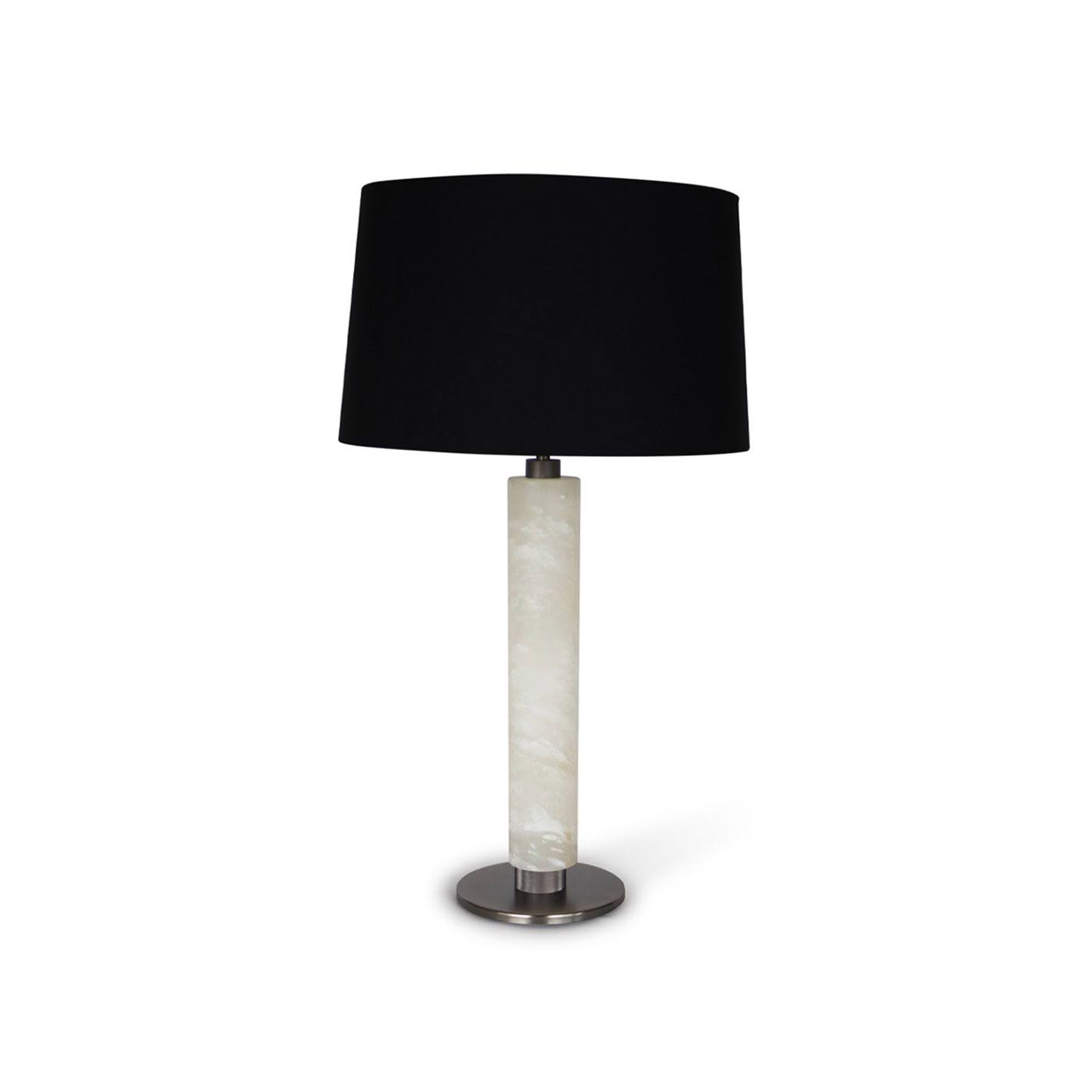 Tz - Valencia Table Lamp - Alabaster, Vintage Silver Finish With Black Shade