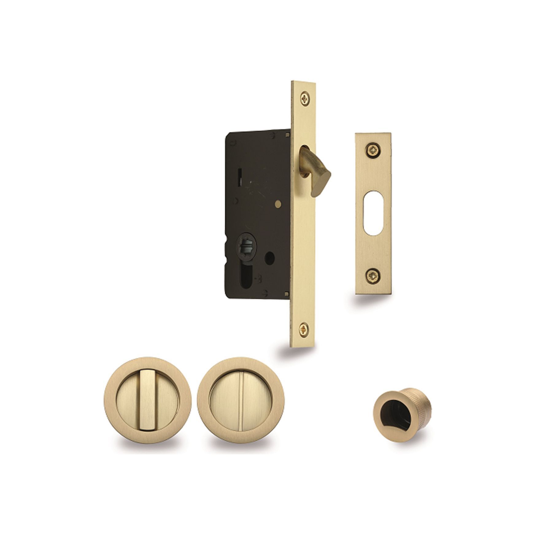 Zanda Visca Flush Pull Kit Privacy Set Satin Brass for Sliding Door 8106SB