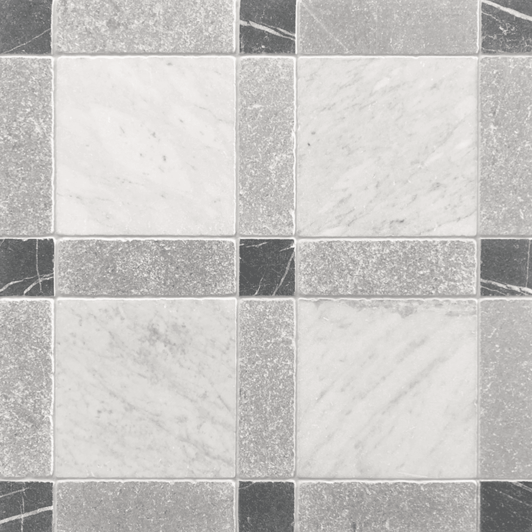 Gingham Tumbed Carrara, Cinder Grey and Nero