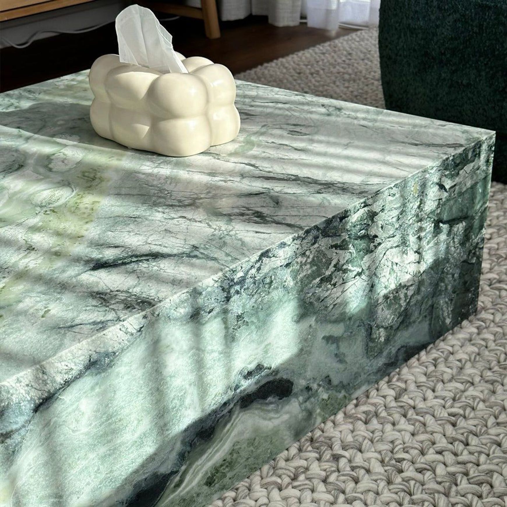 Block Coffee Table - Twill Green Marble