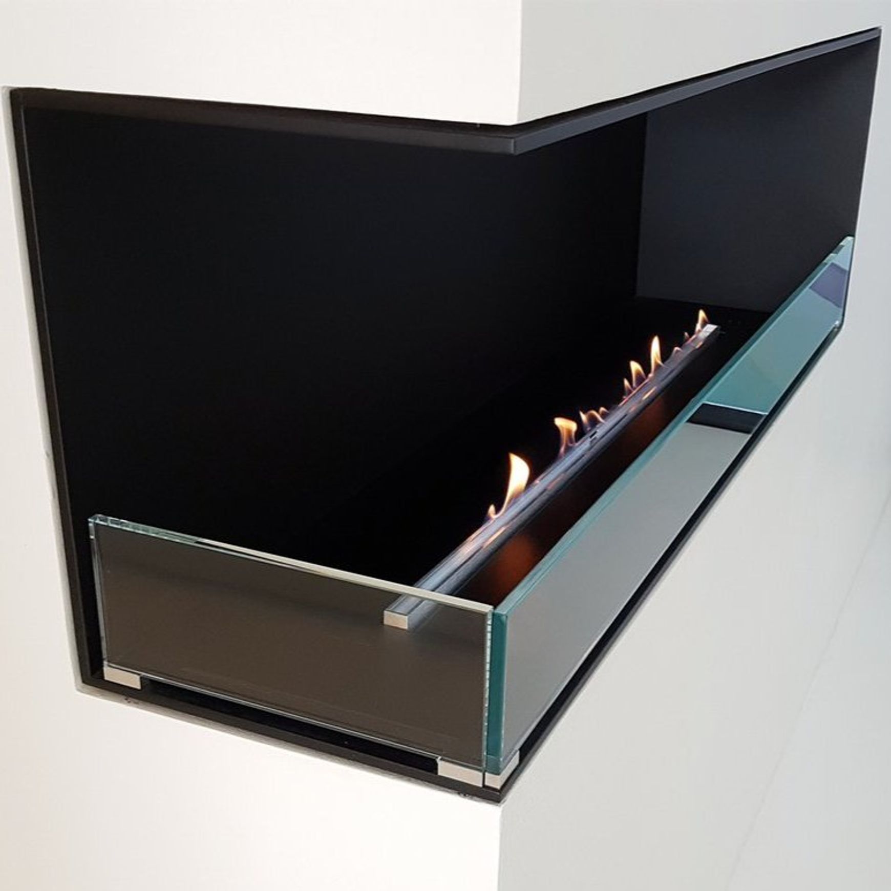 Decoflame Montreal Left Corner BEV Net Zero Fireplace