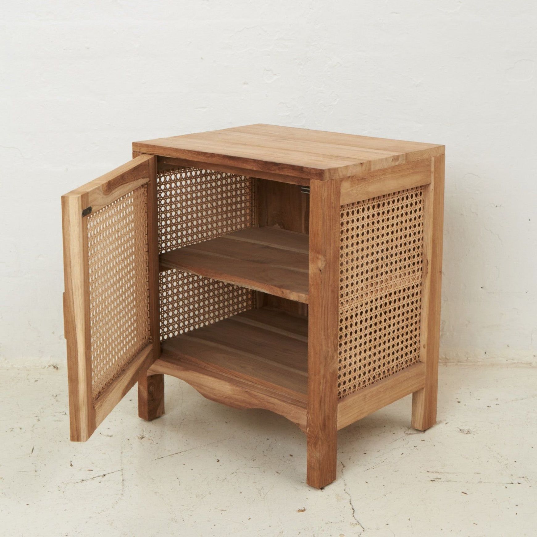 Edena Teak and Rattan Bedside Table