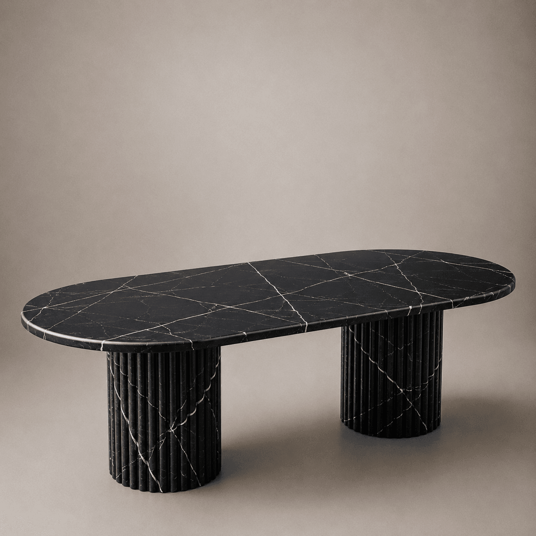 Fluted Oval Dining Table - Black Marquina Marble