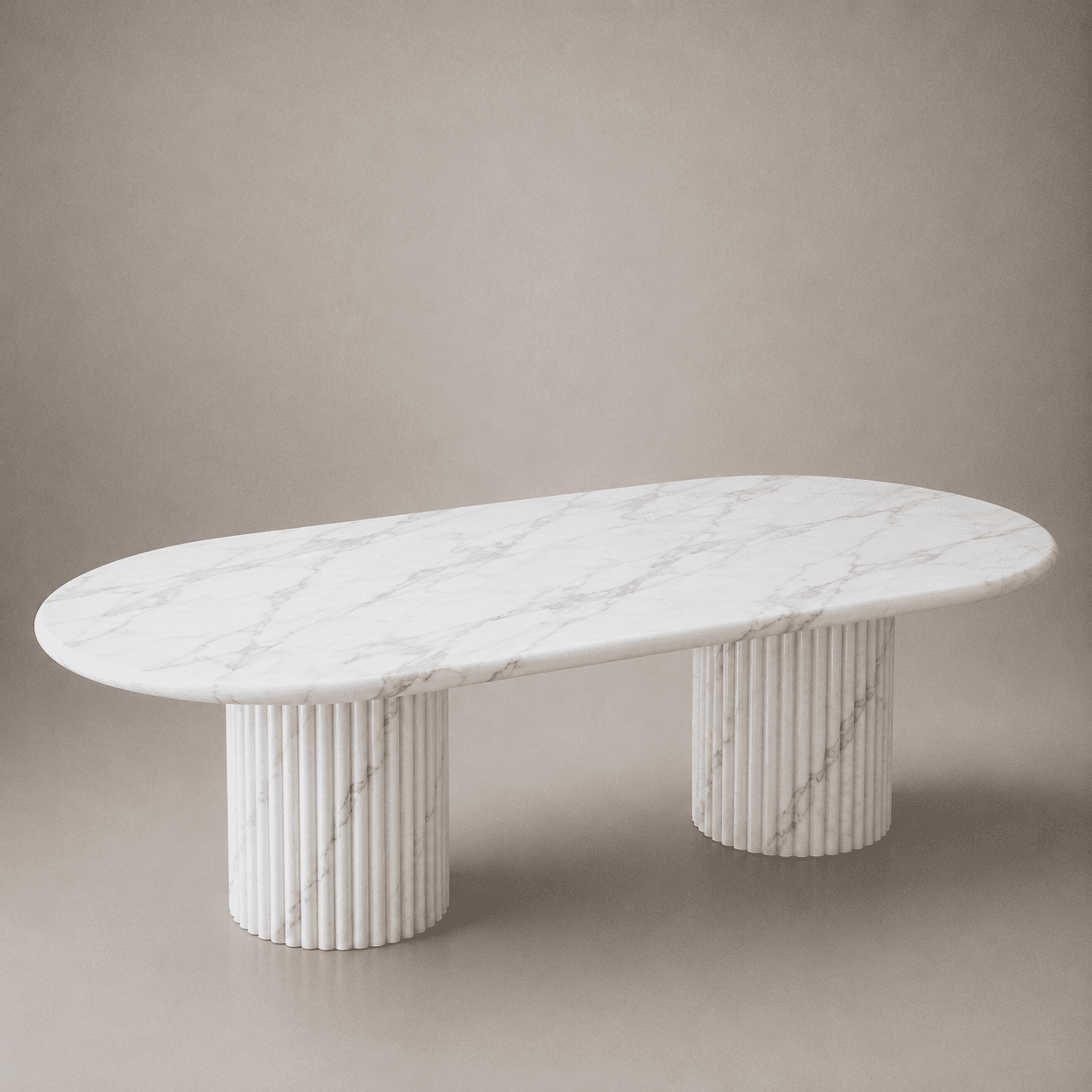 Fluted Oval Dining Table - Carrara Marble