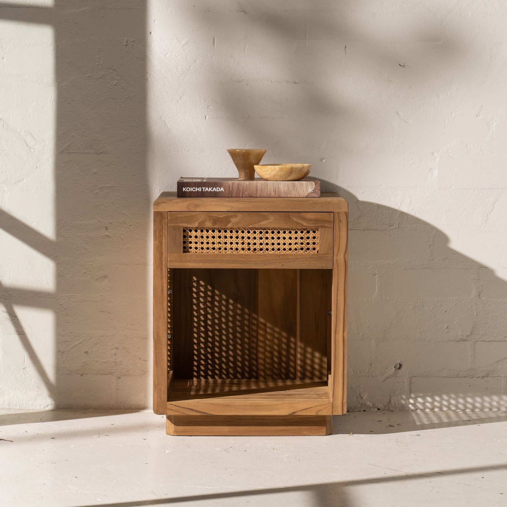 Jemina Teak and Rattan Bedside Table