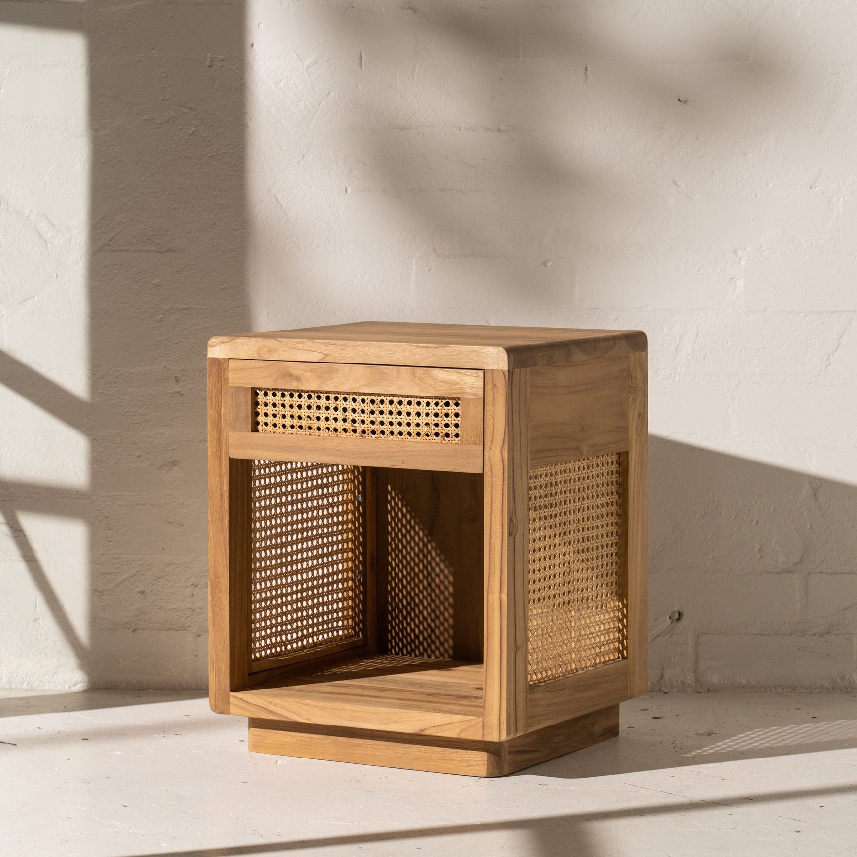 Jemina Teak and Rattan Bedside Table