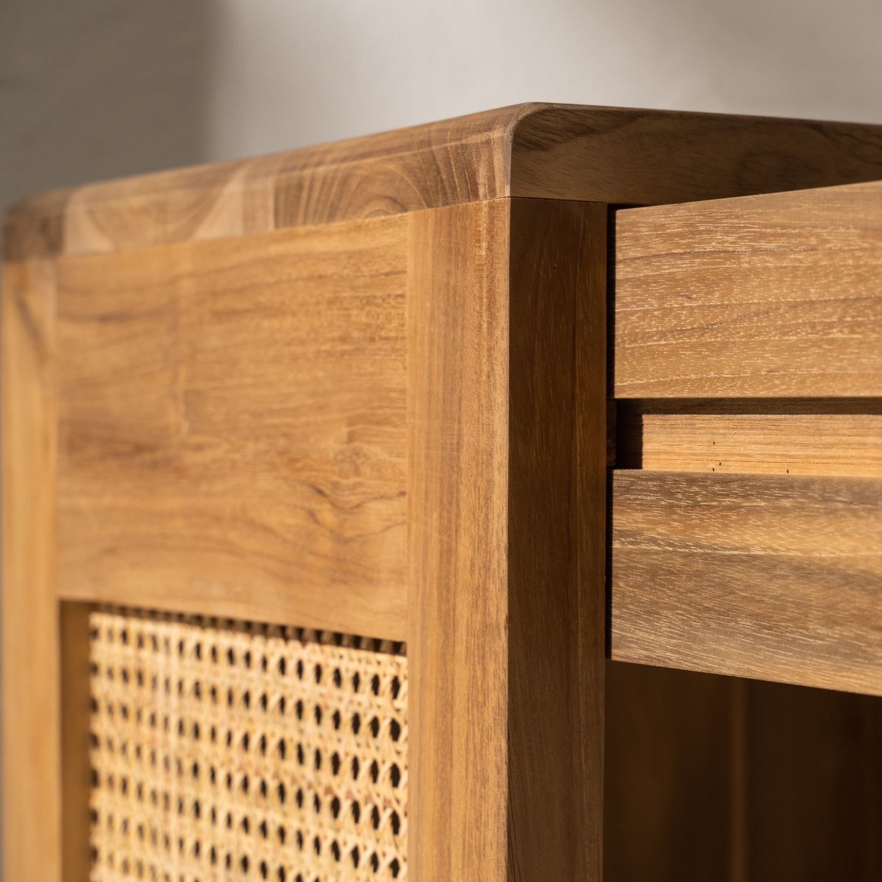 Jemina Teak and Rattan Bedside Table
